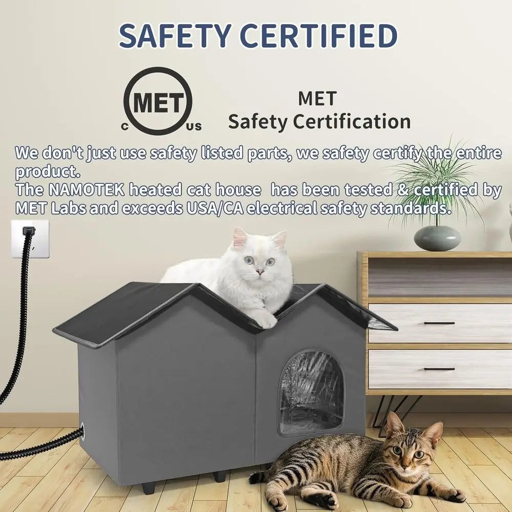 Heated Cat House With Elevated Bed For Indoor Outdoor Cats