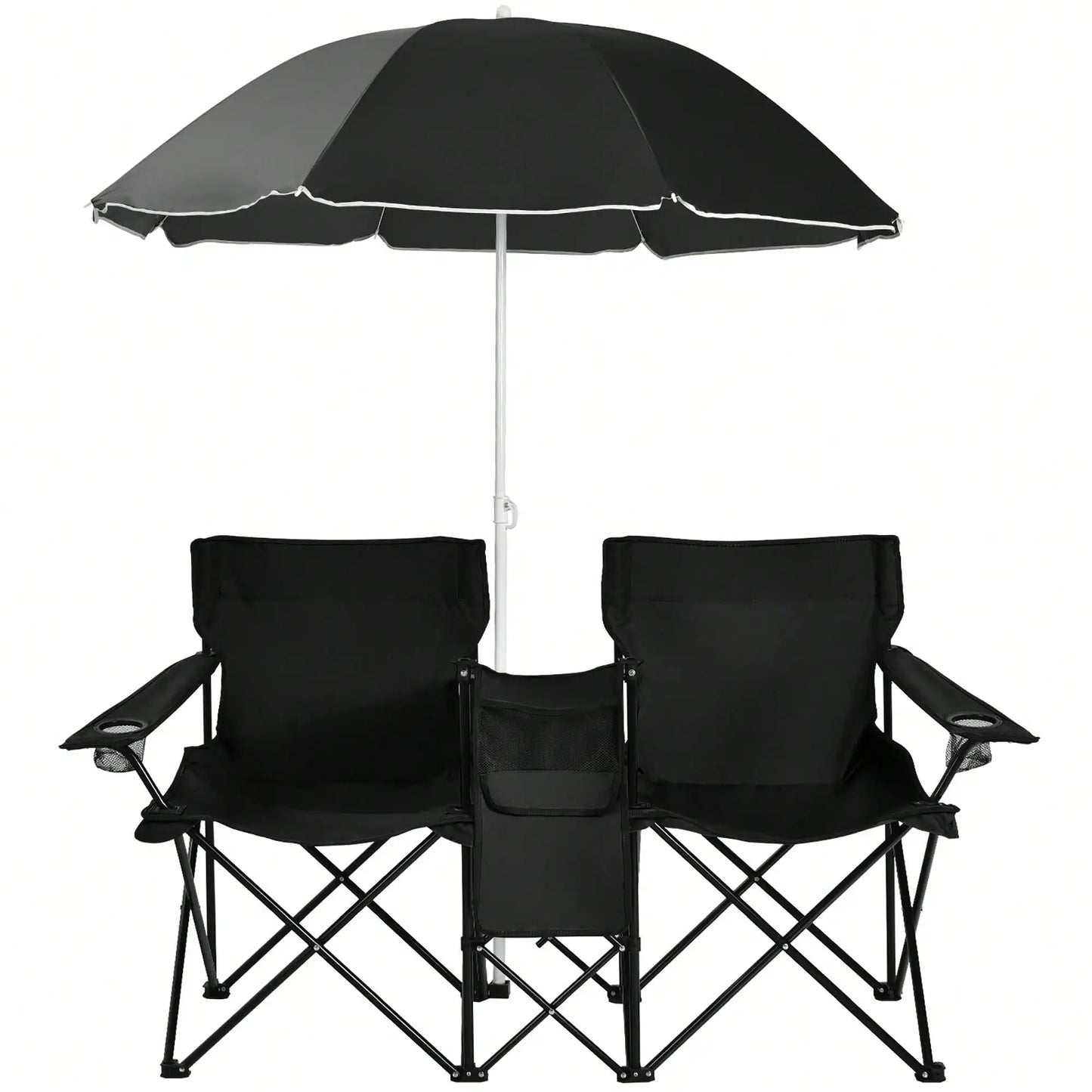 Folding Double Picnic Chair With Umbrella Table Cooler