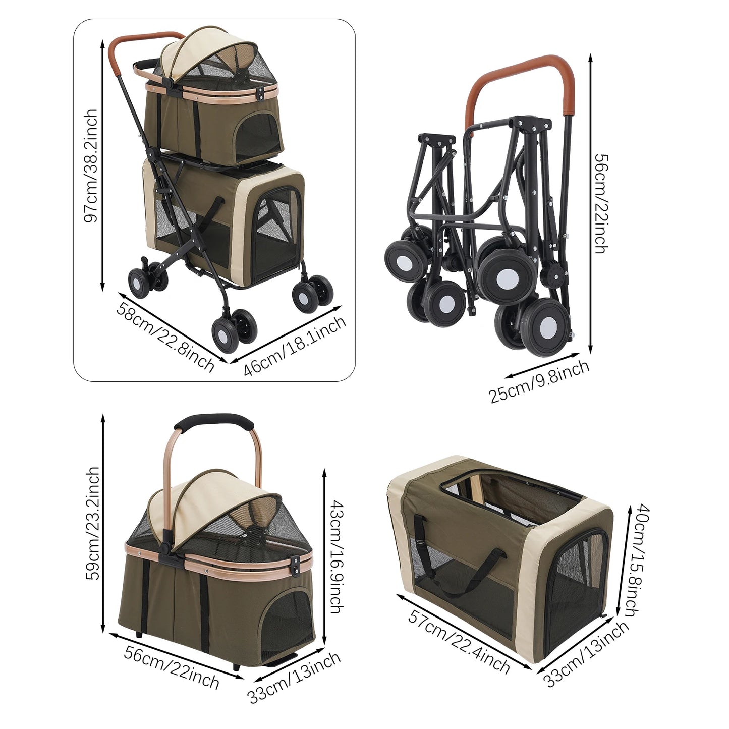 Foldable Pet Stroller 2-Tier Carrier For Dogs And Cats