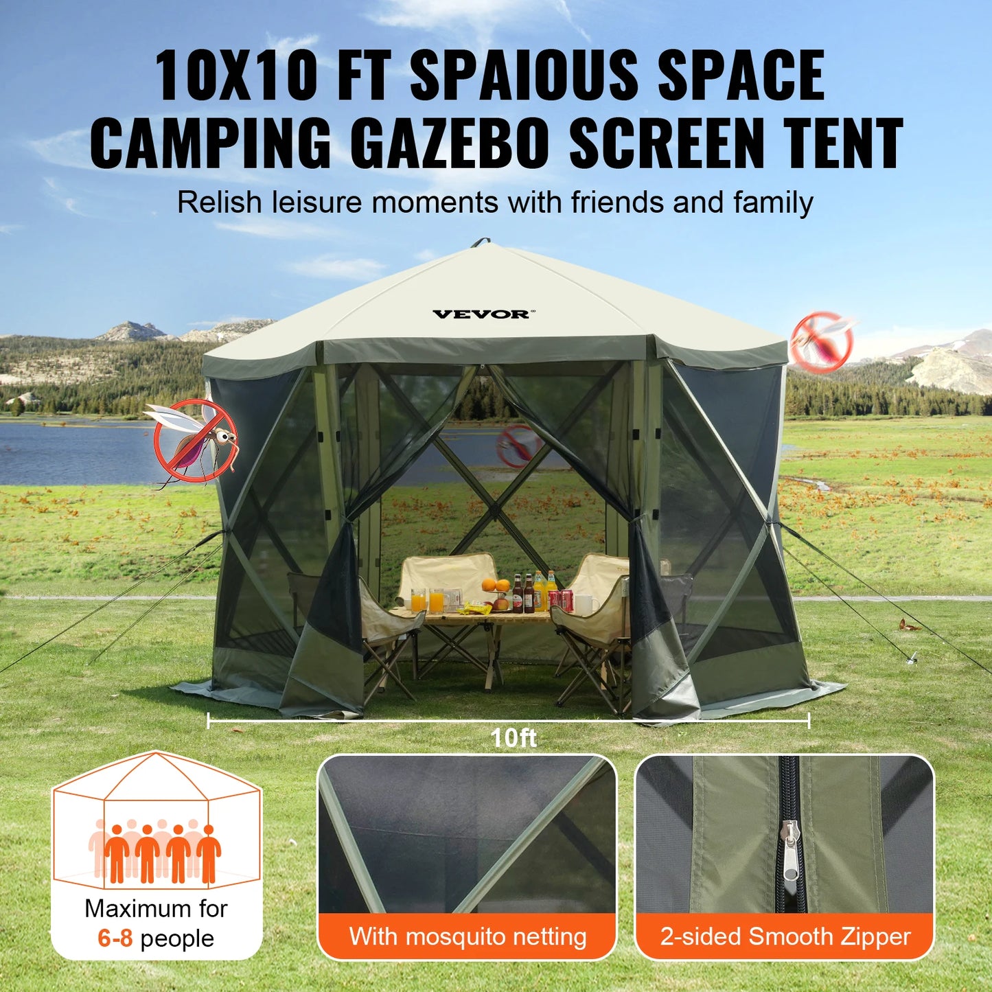 Pop Up Gazebo Tent Canopy Sun Shelter With Privacy Panels