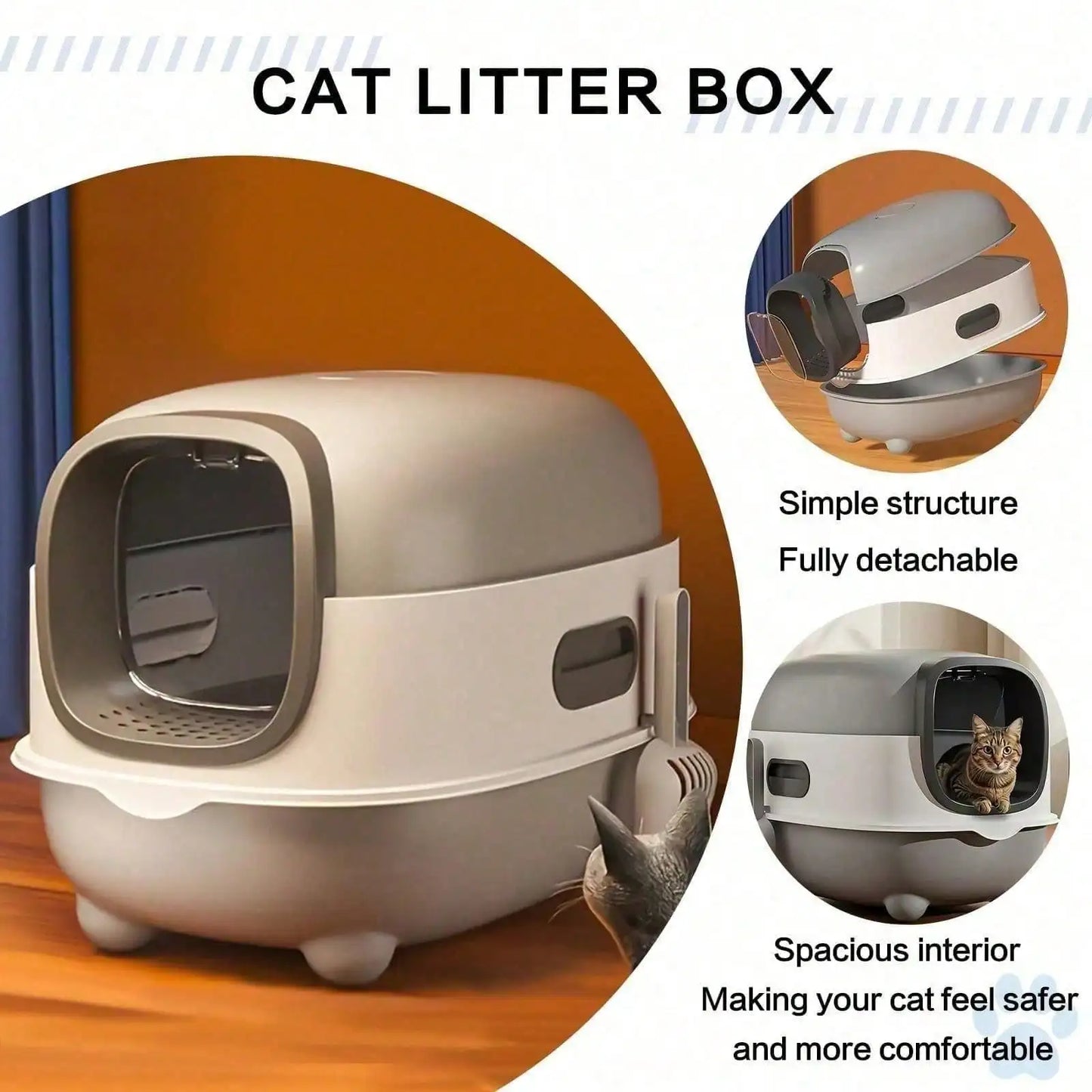 Foldable Enclosed Cat Litter Box With Lid And Scoop