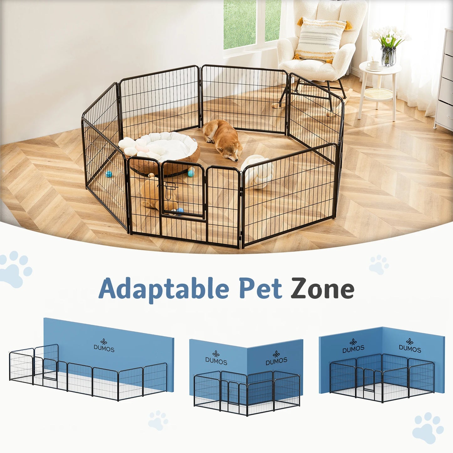 JHK Metal Dog Playpen Eight Panel Foldable Outdoor Fence