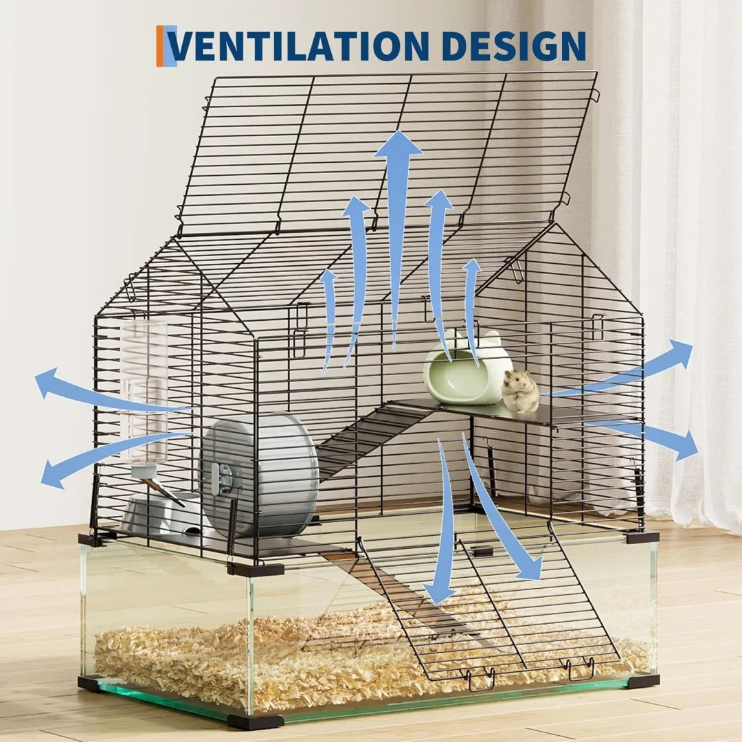 HiMISS 3 Tier Hamster Enclosure With Metal Glass Cage