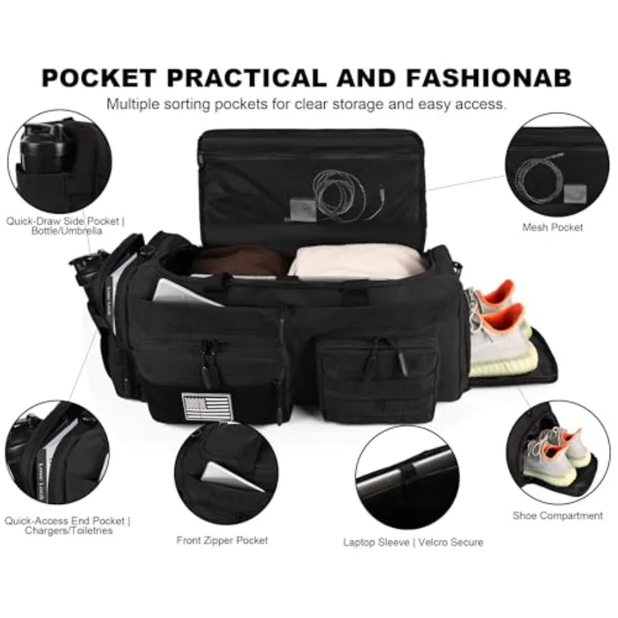 Tactical Duffle Bag Three In One Backpack With Shoe And Laptop Sleeve MOLLE