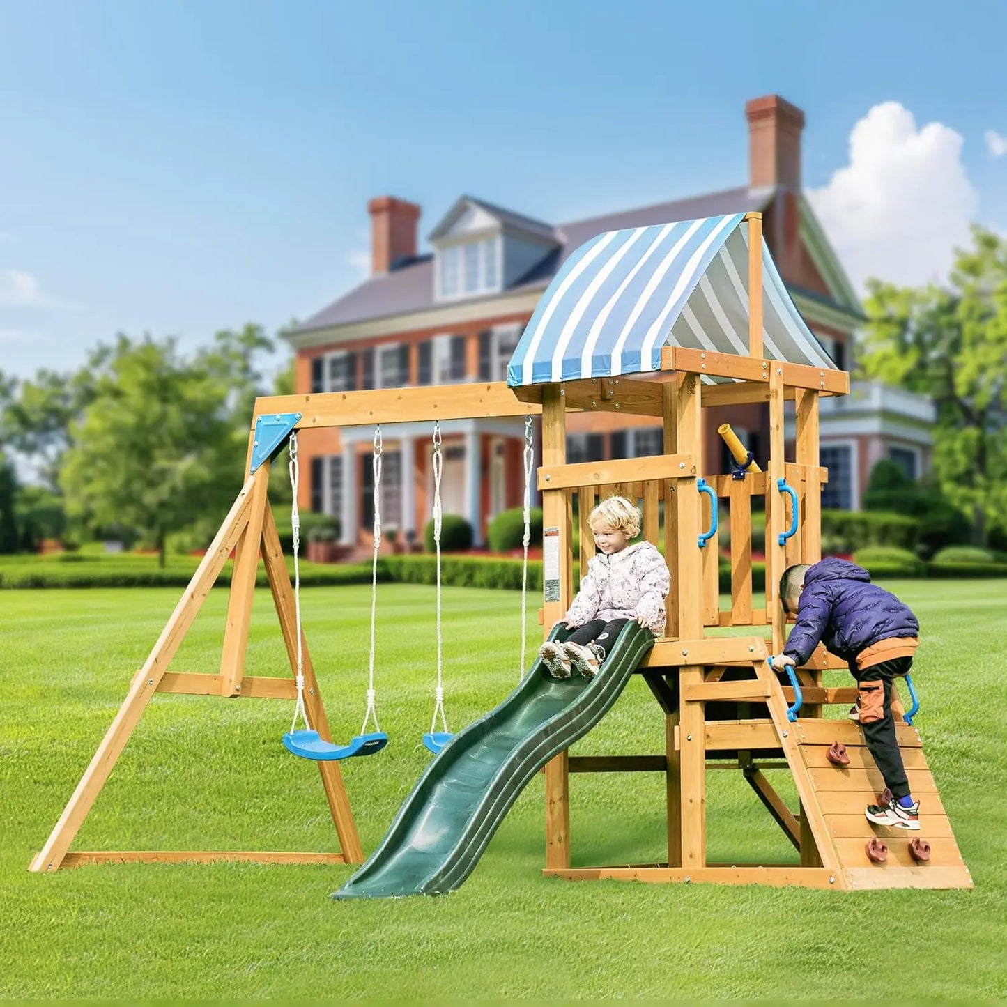 Rolife Robud Wooden Swing Set With Dual Swings Fort