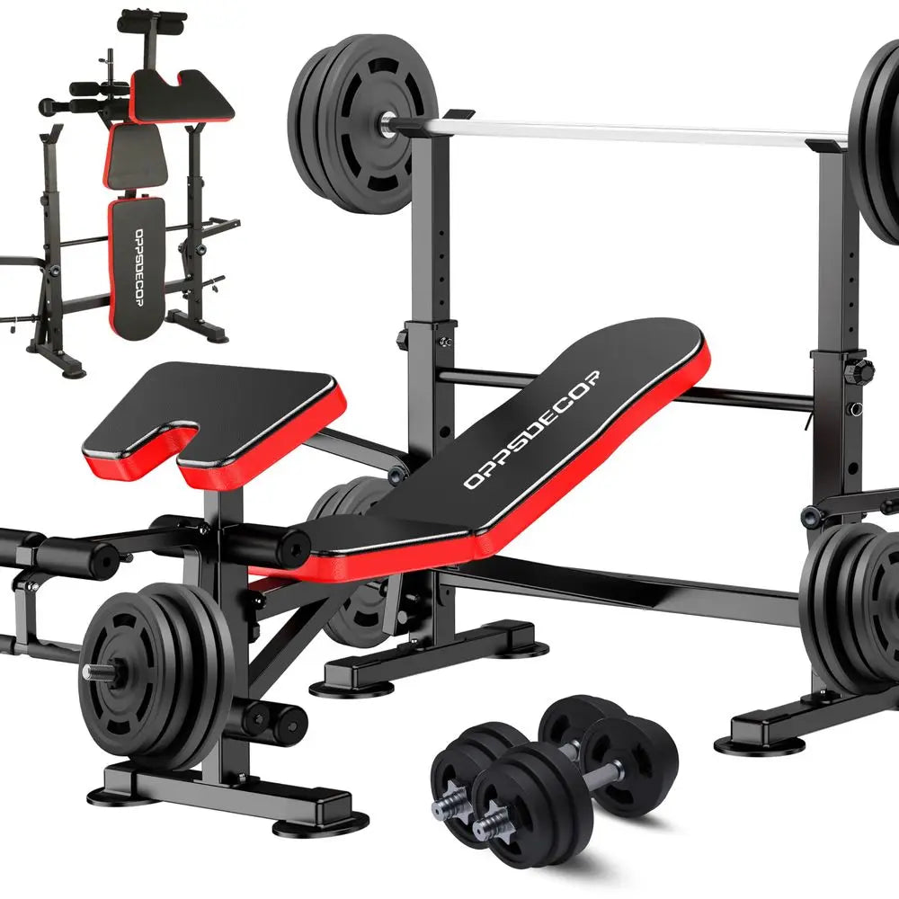 YTYIN All in One Weight Bench With Squat Rack Leg Developer Preacher Curl Rack