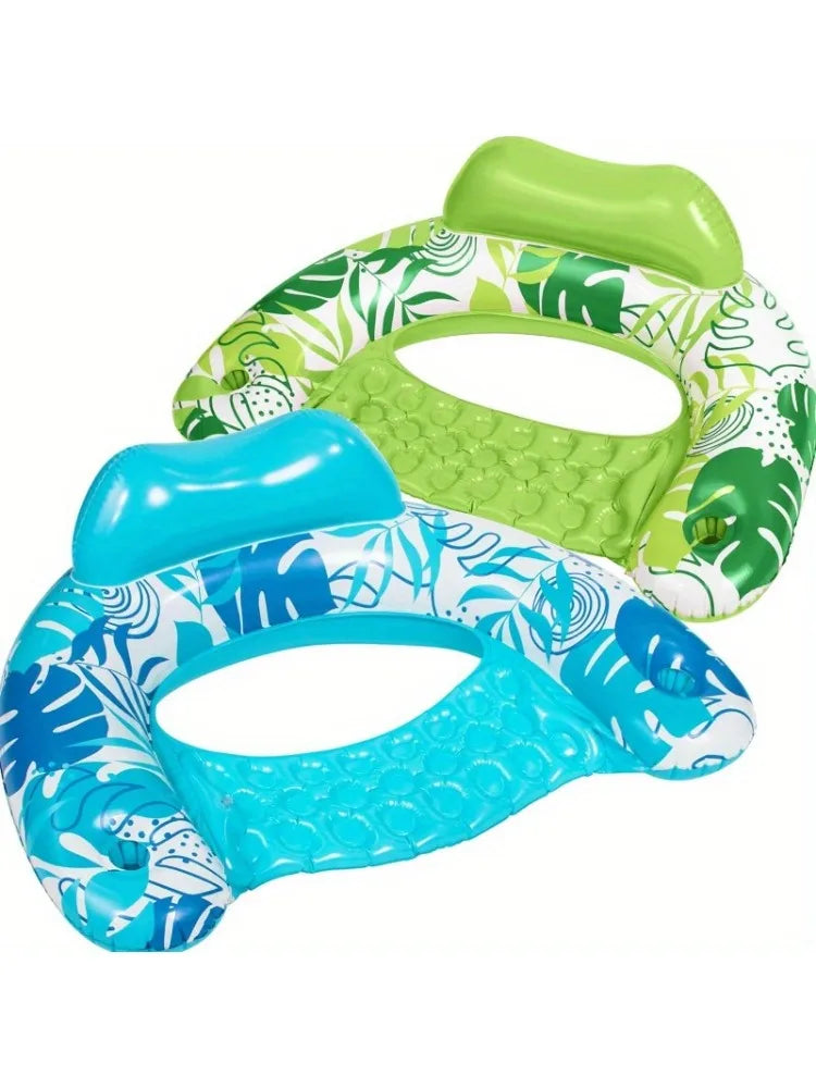 Inflatable Pool Chairs Set With Cup Holders And Headrest