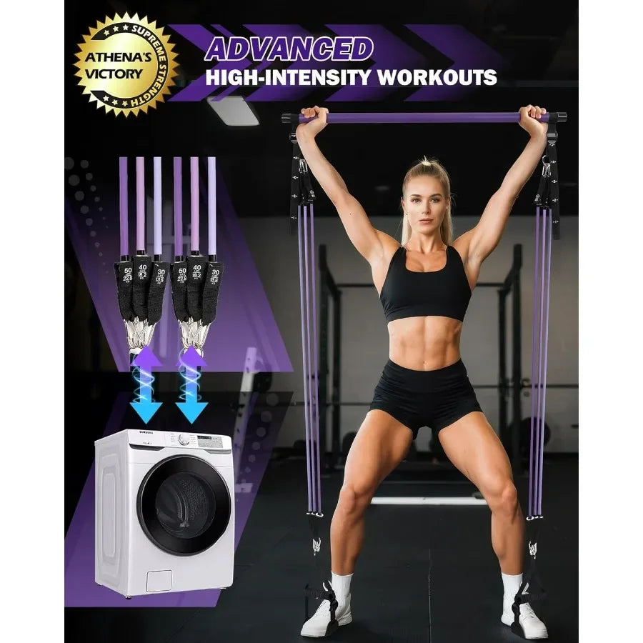 Upgraded Pilates Bar Kit With Resistance Bands Stainless Steel