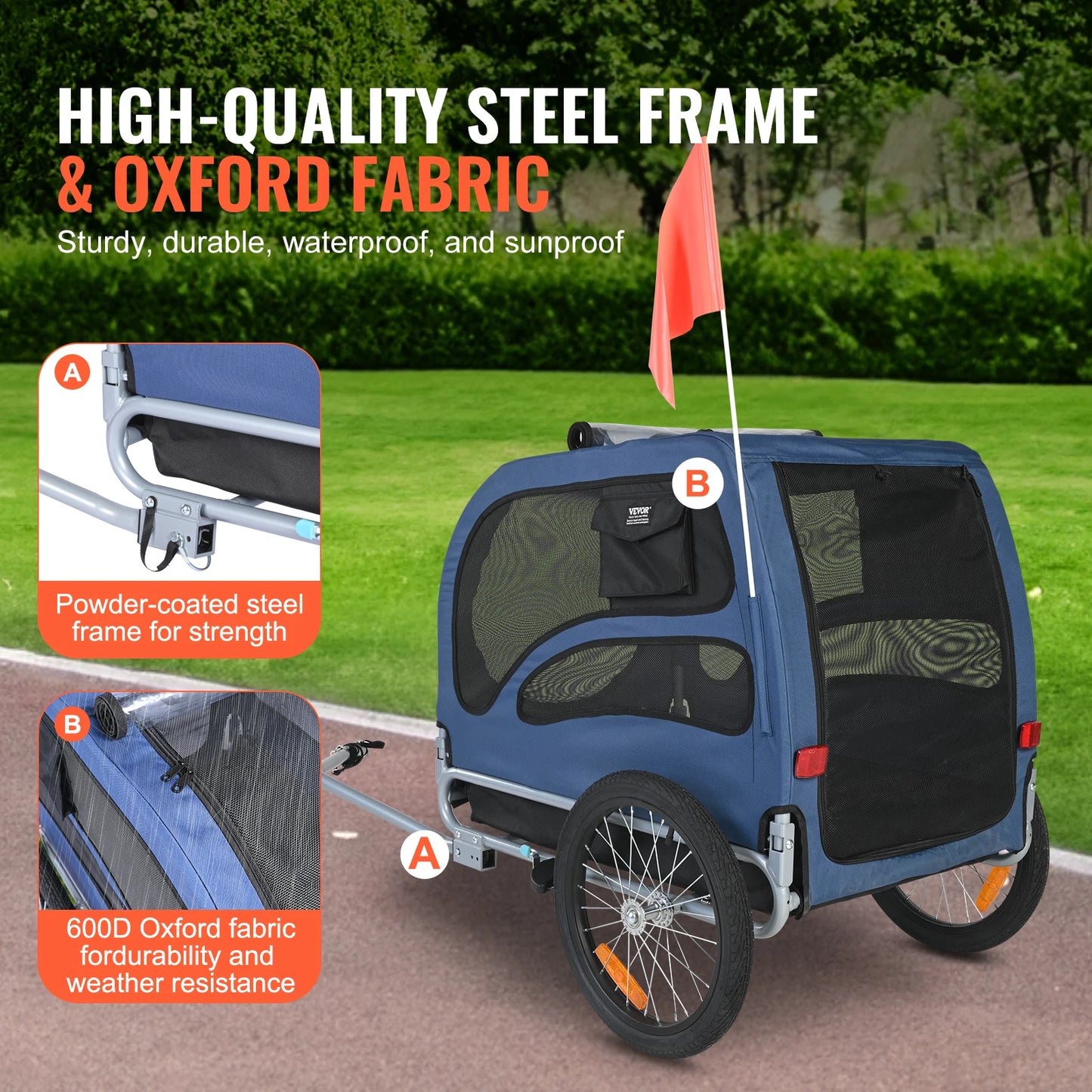 100Lbs Pet Cart Bicycle Carrier Dog Trailer With Reflectors