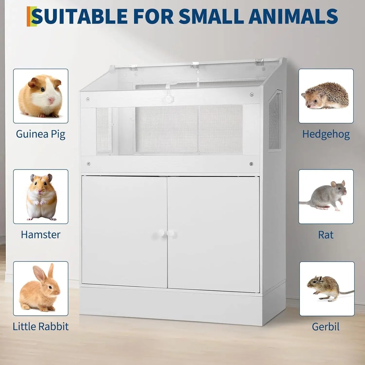 HiMISS Hamster Cage With Storage Cabinet For Small Animals Panels