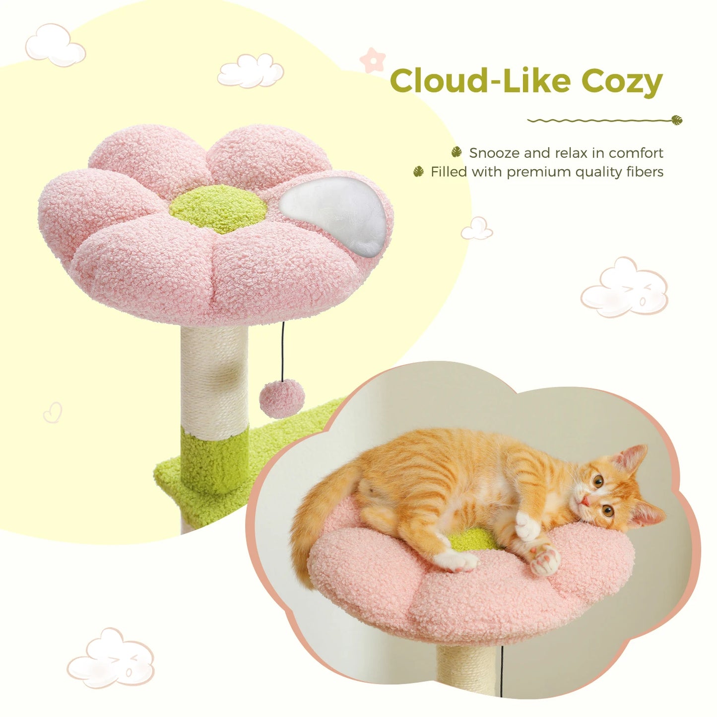 PAWZ Road Flower Cat Tree Multi Level Cat Tower With Sisal Posts Top Perch