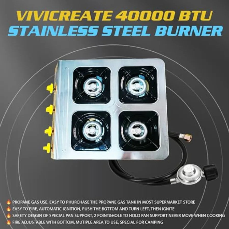 OLOEY 4 Burner Propane Gas Stove 40000 BTU Stainless Steel Cooktop