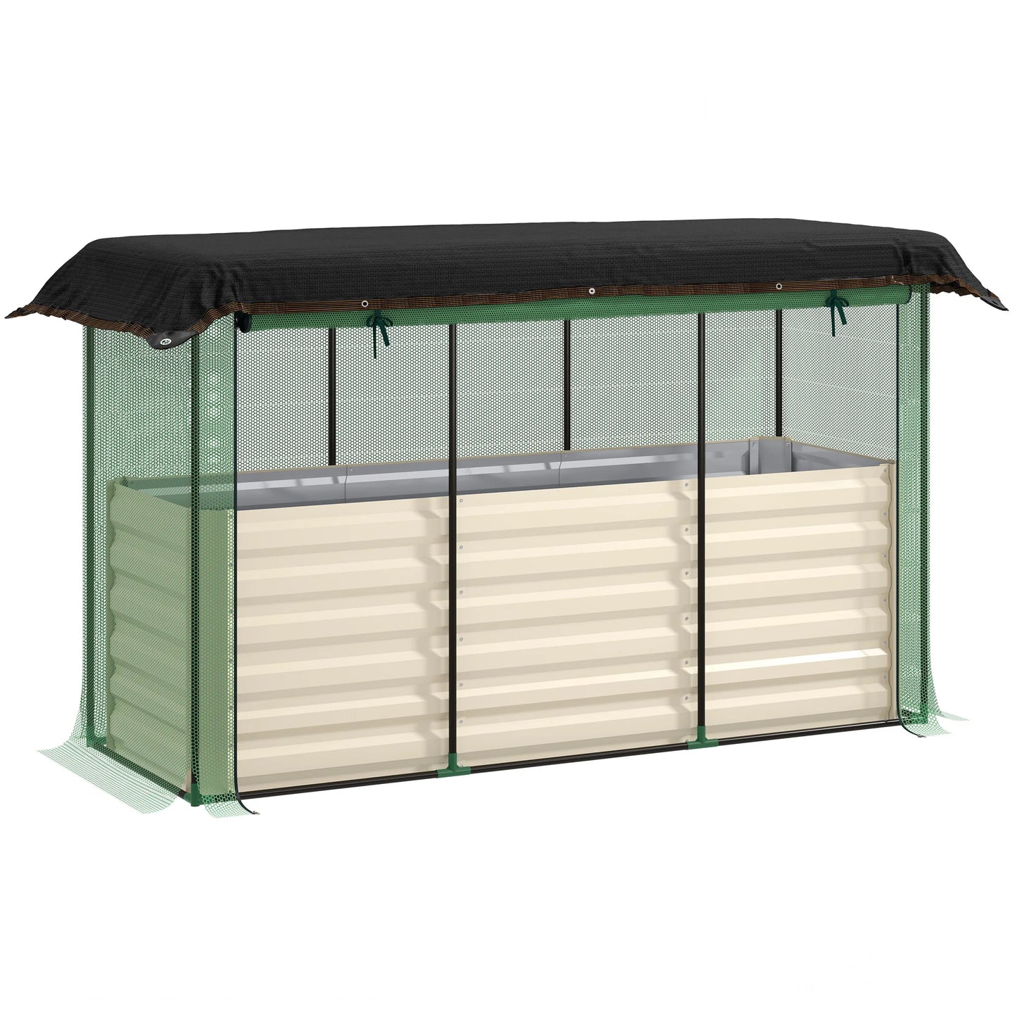 Outsunny Galvanized Raised Garden Bed With Crop Cage Shade Cloth