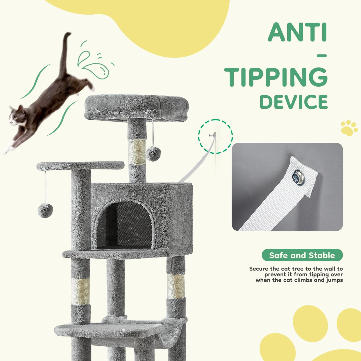 JHK Cat Tree Tower For Cats With Sisal Scratching Posts