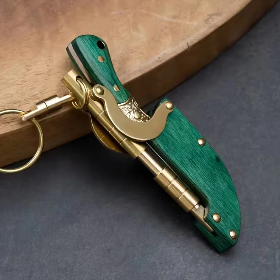 Mini Folding Knife Keychain With Wood Handle EDC Tool