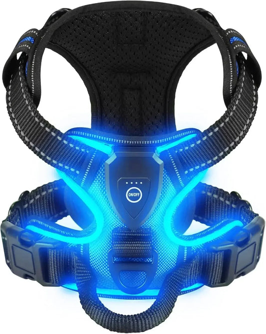 LED Luminous Dog Harness No Pull Adjustable Vest for Outdoor Walking