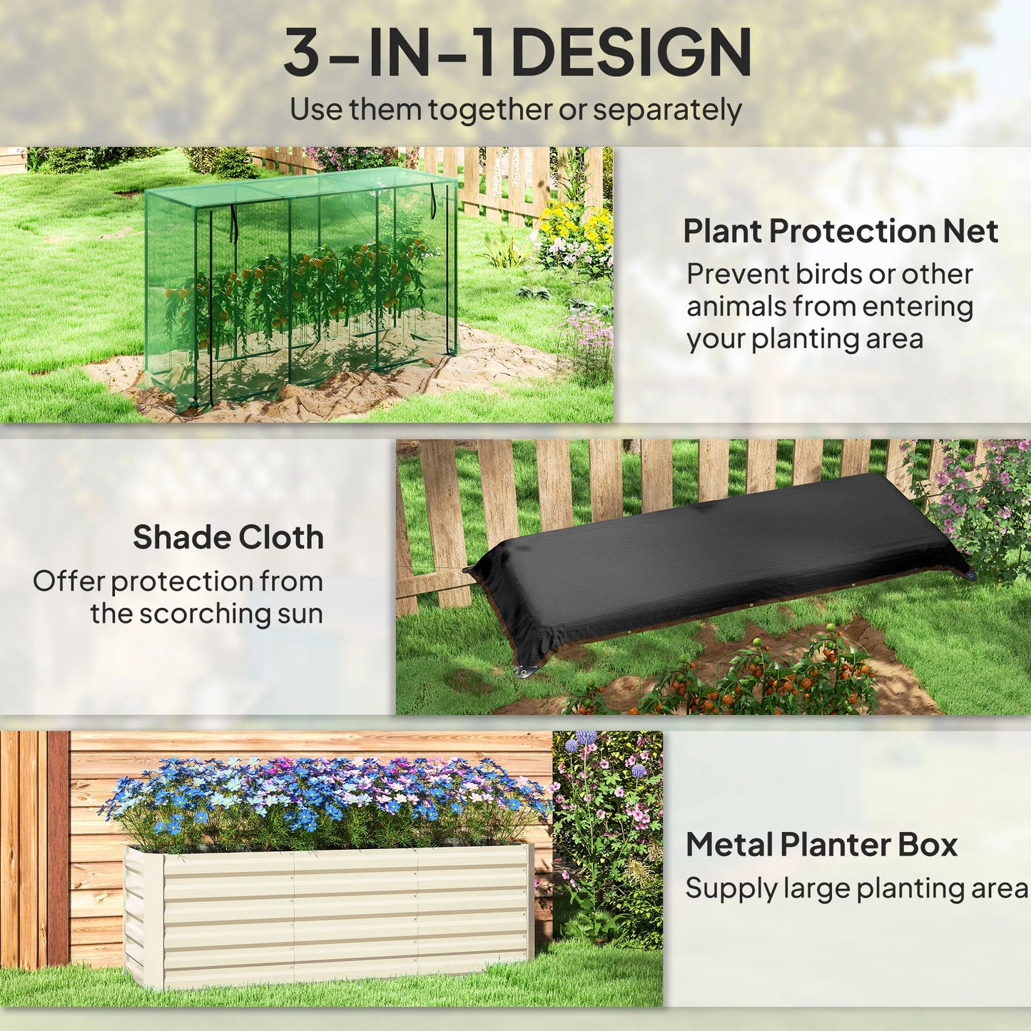 Outsunny Galvanized Raised Garden Bed With Crop Cage Shade Cloth
