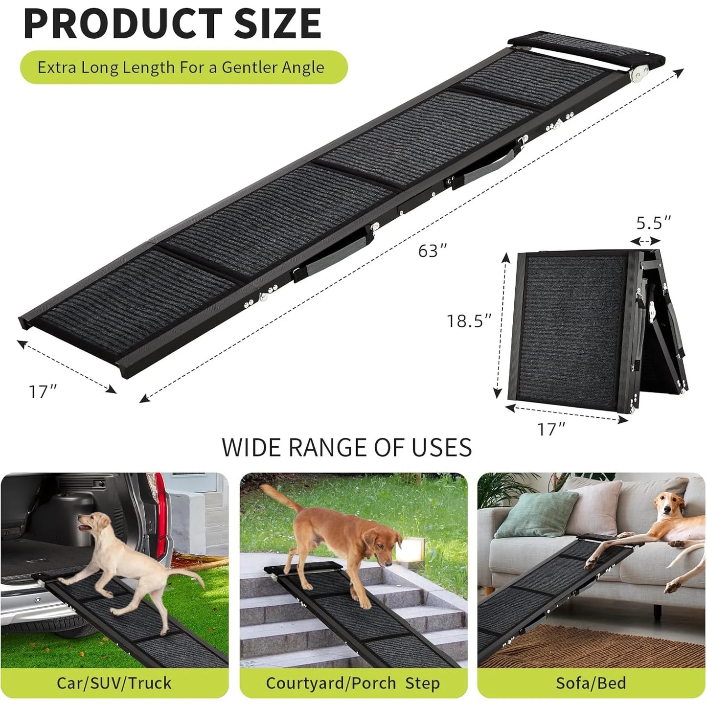 HiMISS Upgraded Folding Dog Ramp For Cars With Non Slip Surface 250 Lb