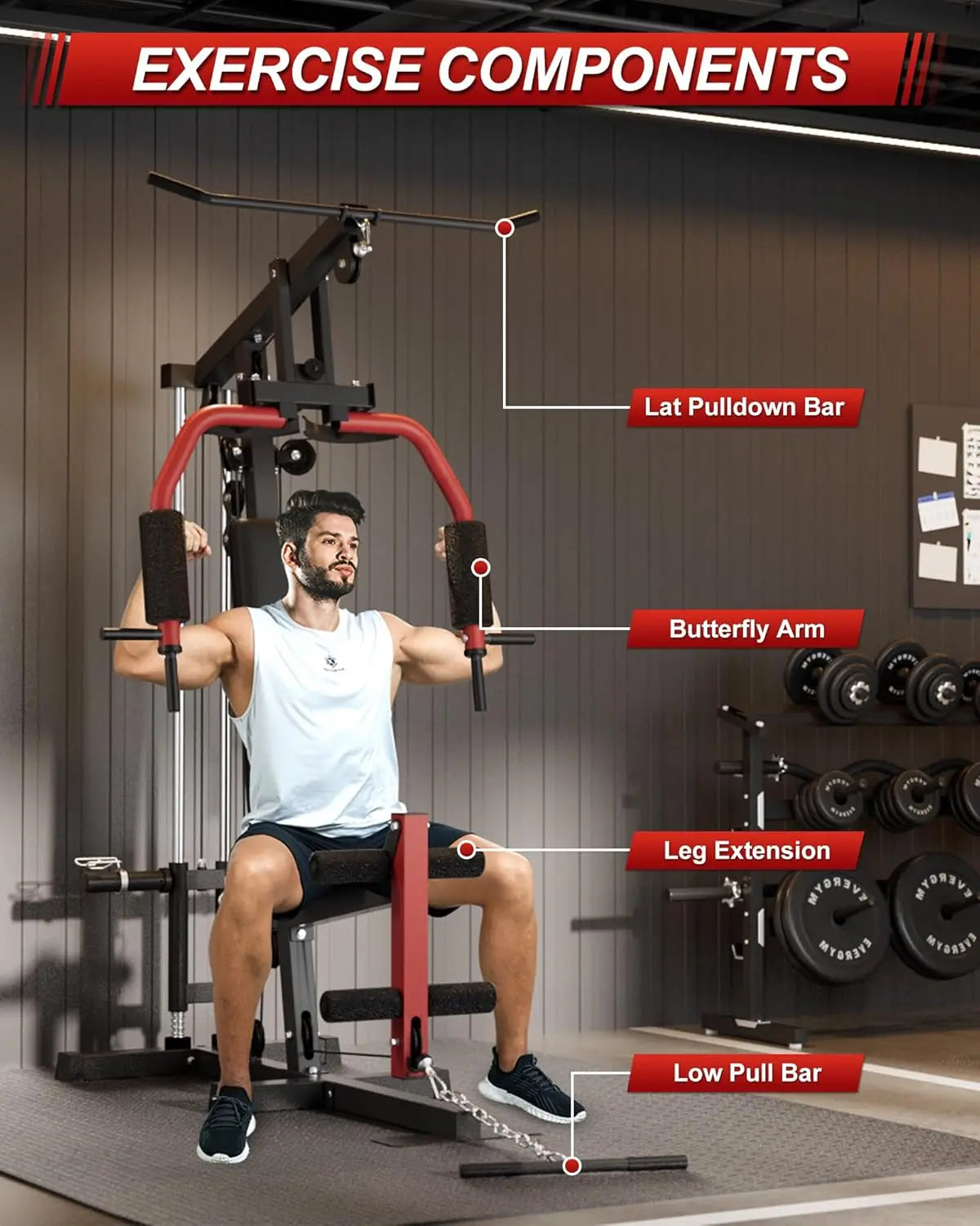 HiMISS Home Gym Machine For Full Body Strength Training With Lat Pulldown