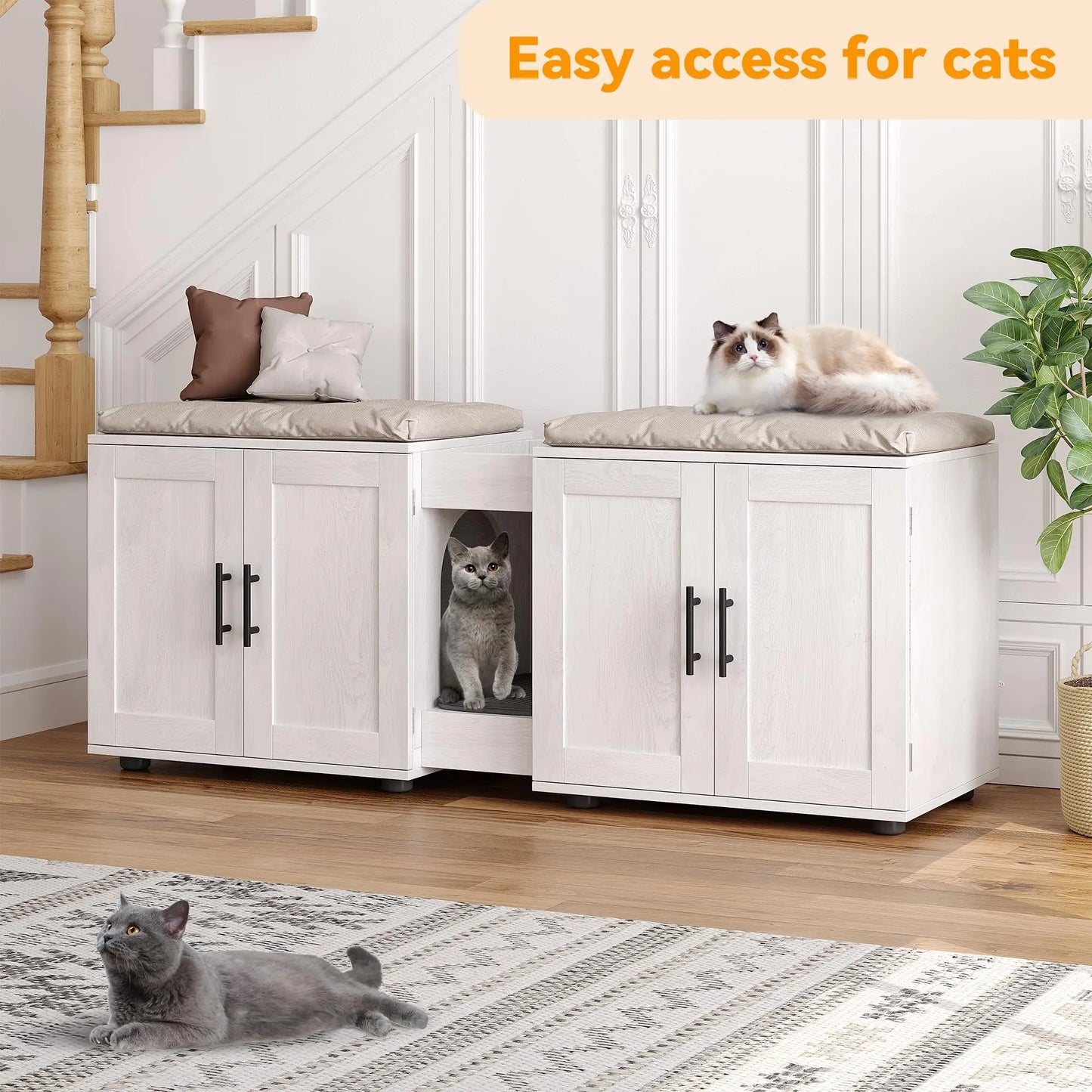 HiMISS Litter Box Enclosure For Two Cats Hidden Cat Villa
