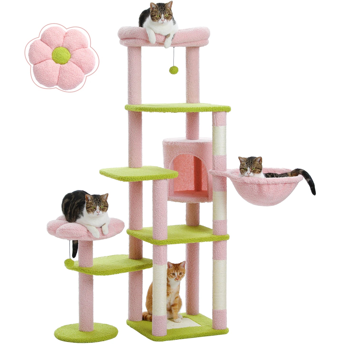 PEQULTI Multi Level Cat Tree With Scratching Posts And Hammock