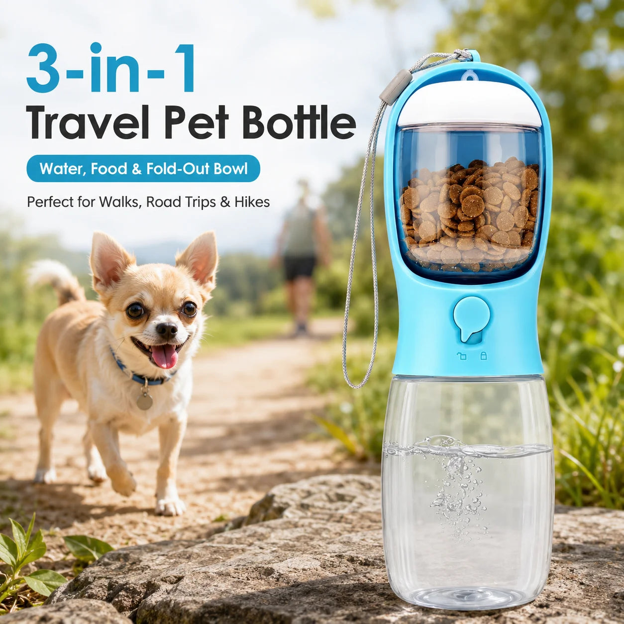 Portable Dog Water Bottle With Food Container Travel Dispenser