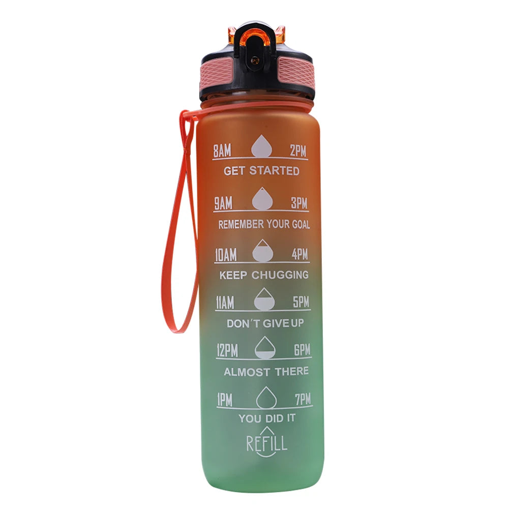Sports Water Bottle Leakproof Frosted Cup With Time Scale Fitness