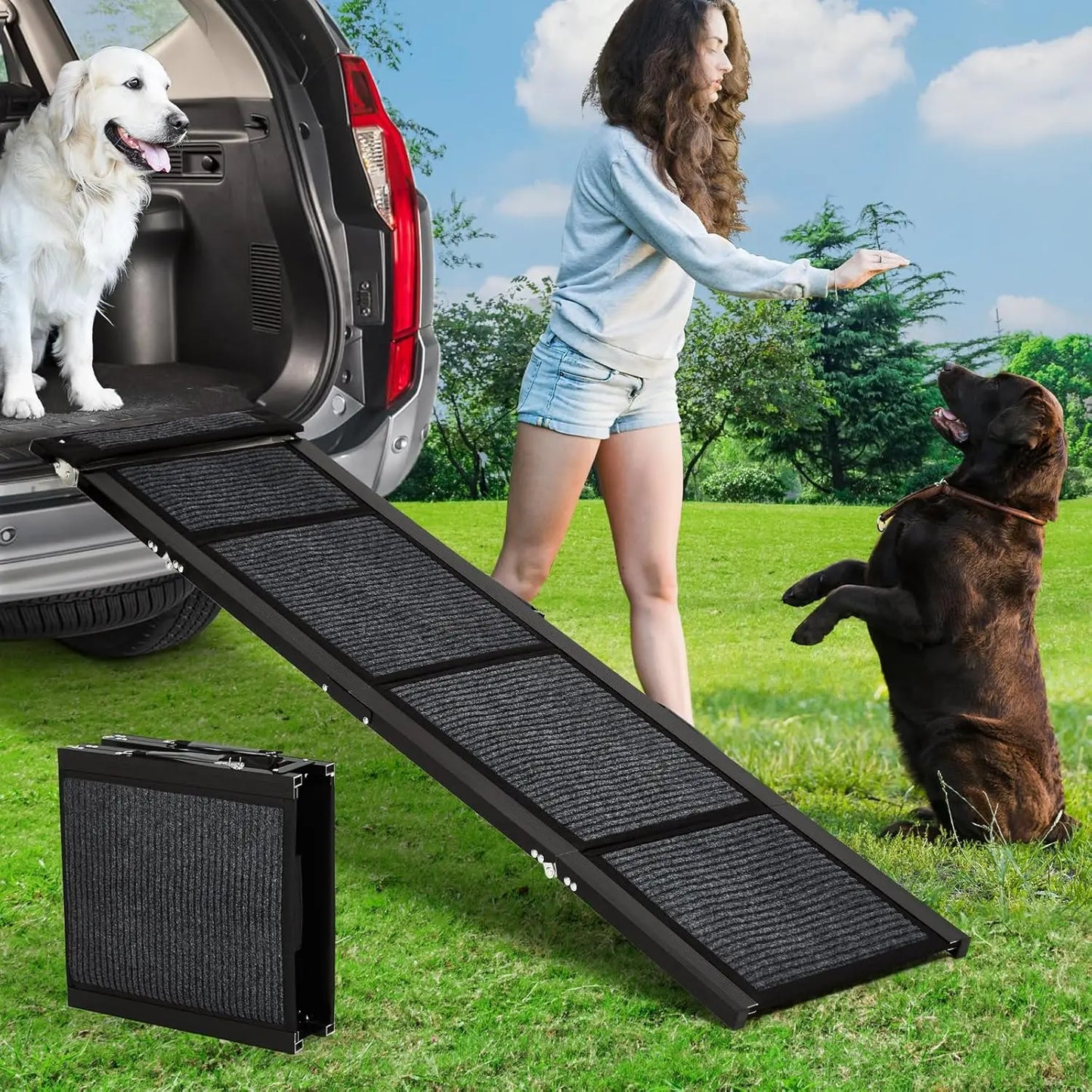 HiMISS Upgraded Folding Dog Ramp For Cars With Non Slip Surface 250 Lb