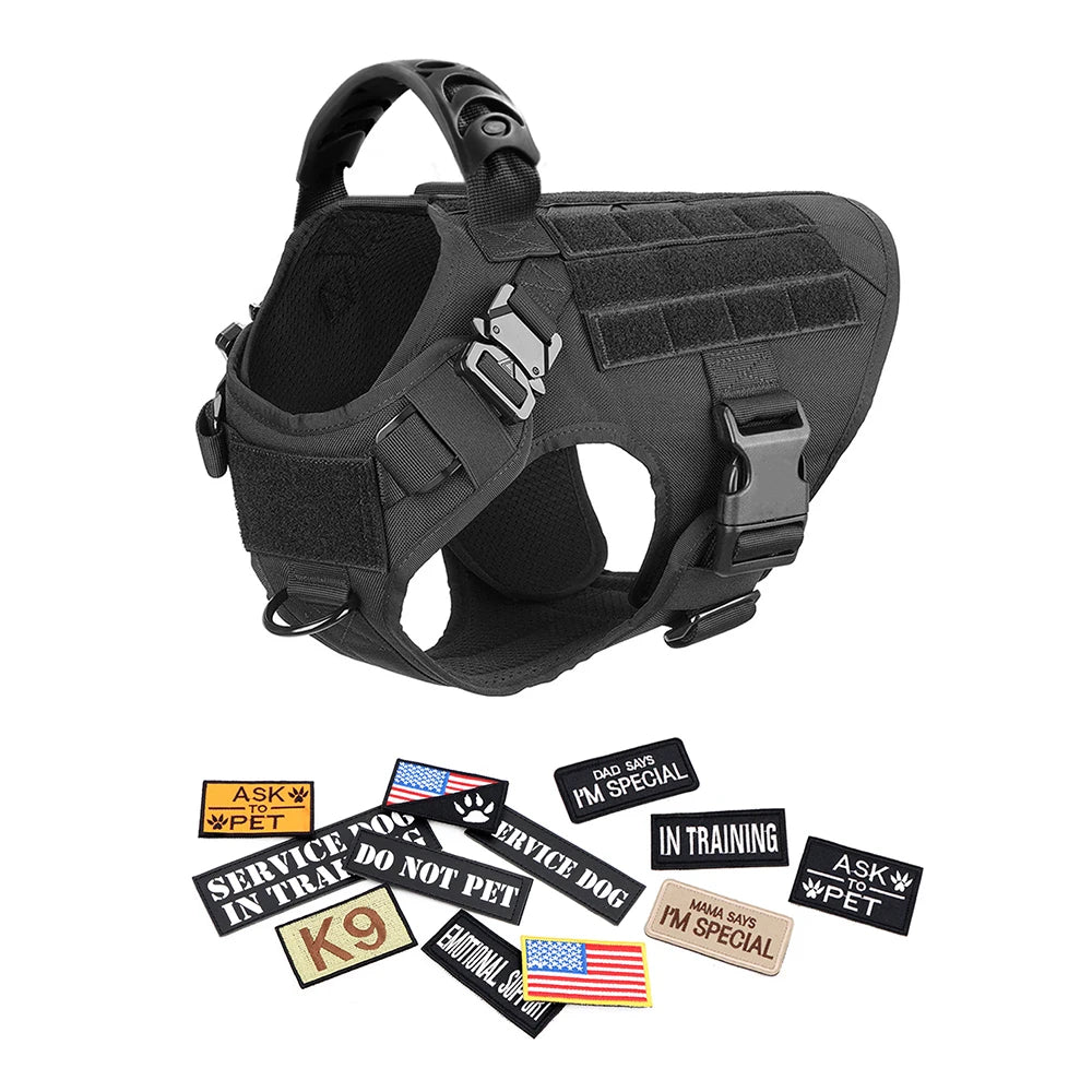 PETRAVEL Military Large Dog Harness Vest Set For Malinois Training