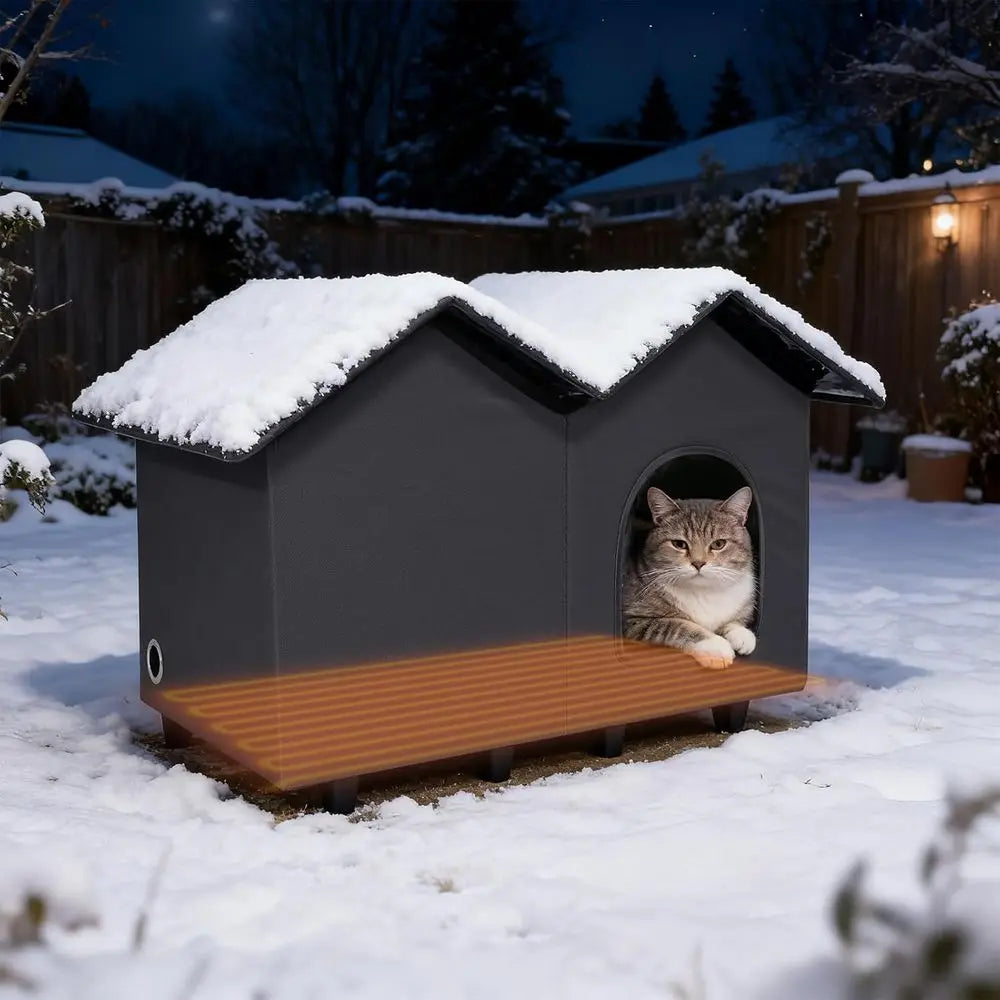 Heated Cat House With Elevated Bed For Indoor Outdoor Cats