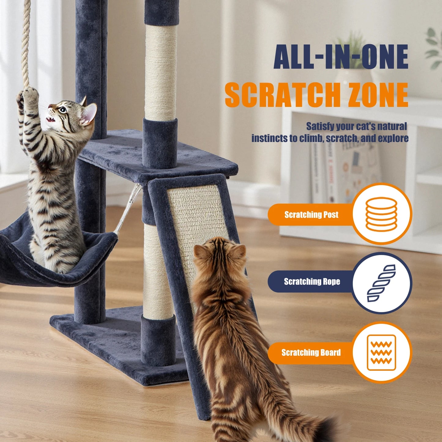 JHK Cat Tree Tall Multi Cat Climbing Tower With Natural Sisal Scratching Posts