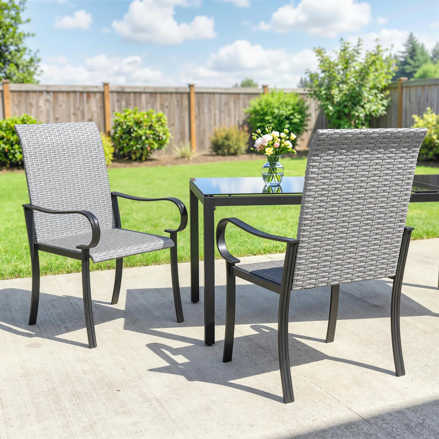 Outdoor Wicker Dining Chairs With Armrests Set Of 2