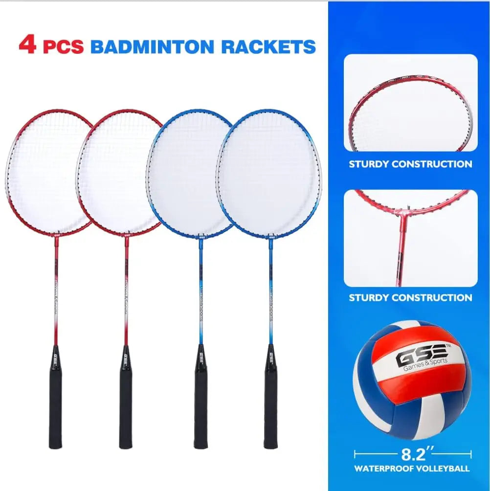 Outdoor Volleyball Badminton Combo Set With Net Rackets Ball