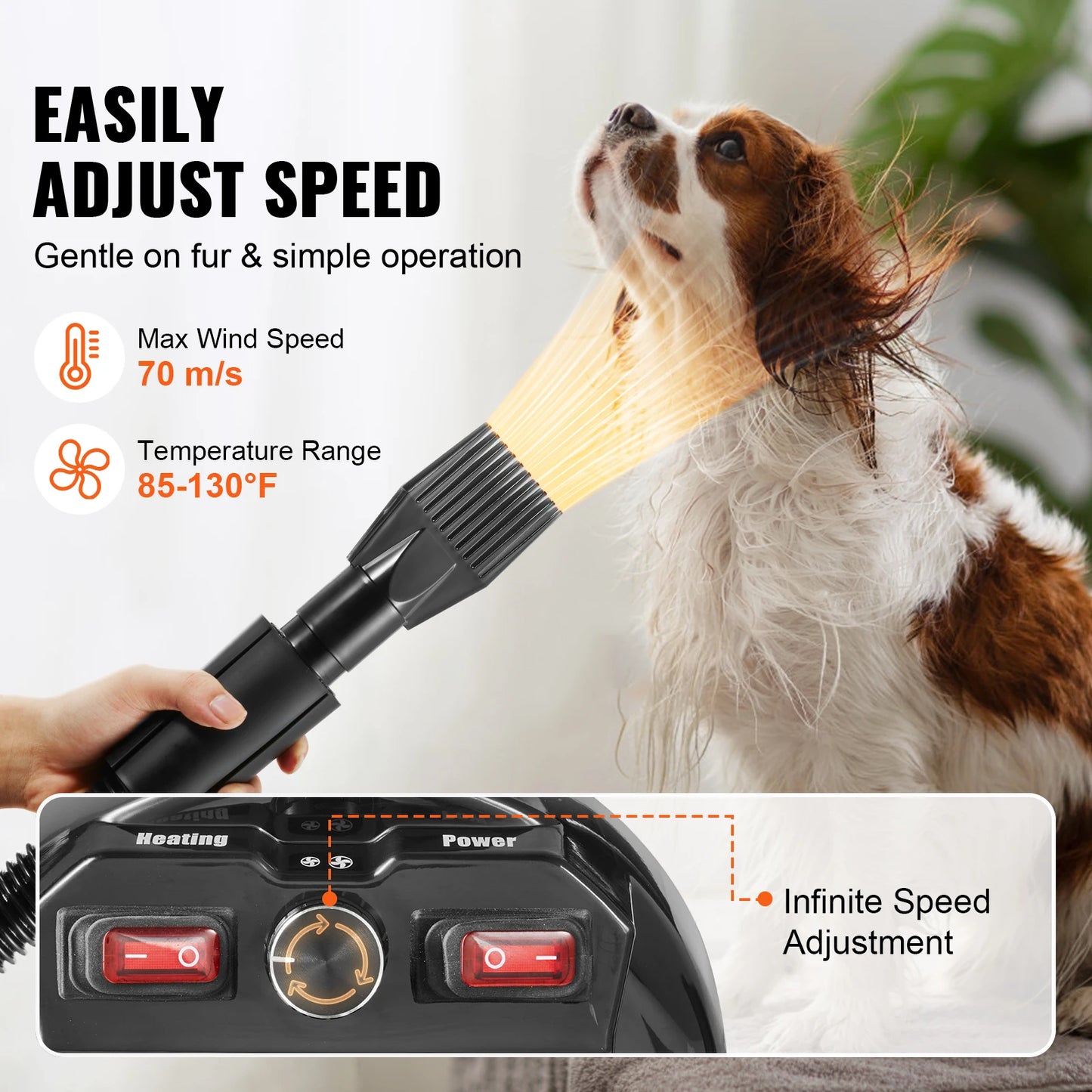 SucceBuy Dog Blow Dryer With Adjustable Speed Temperature Nozzles