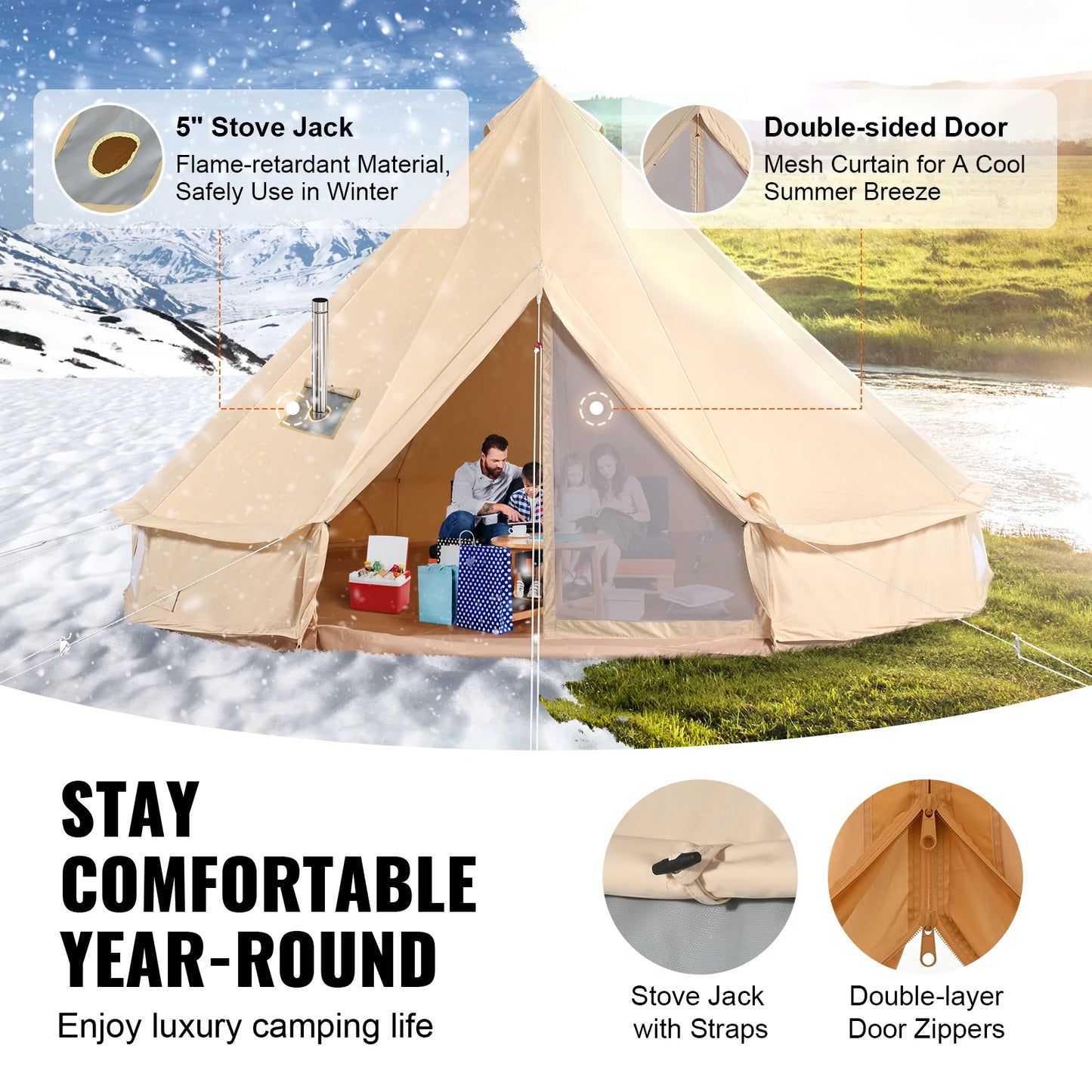 SucceBuy Canvas Bell Tent Camping Yurt for All Seasons