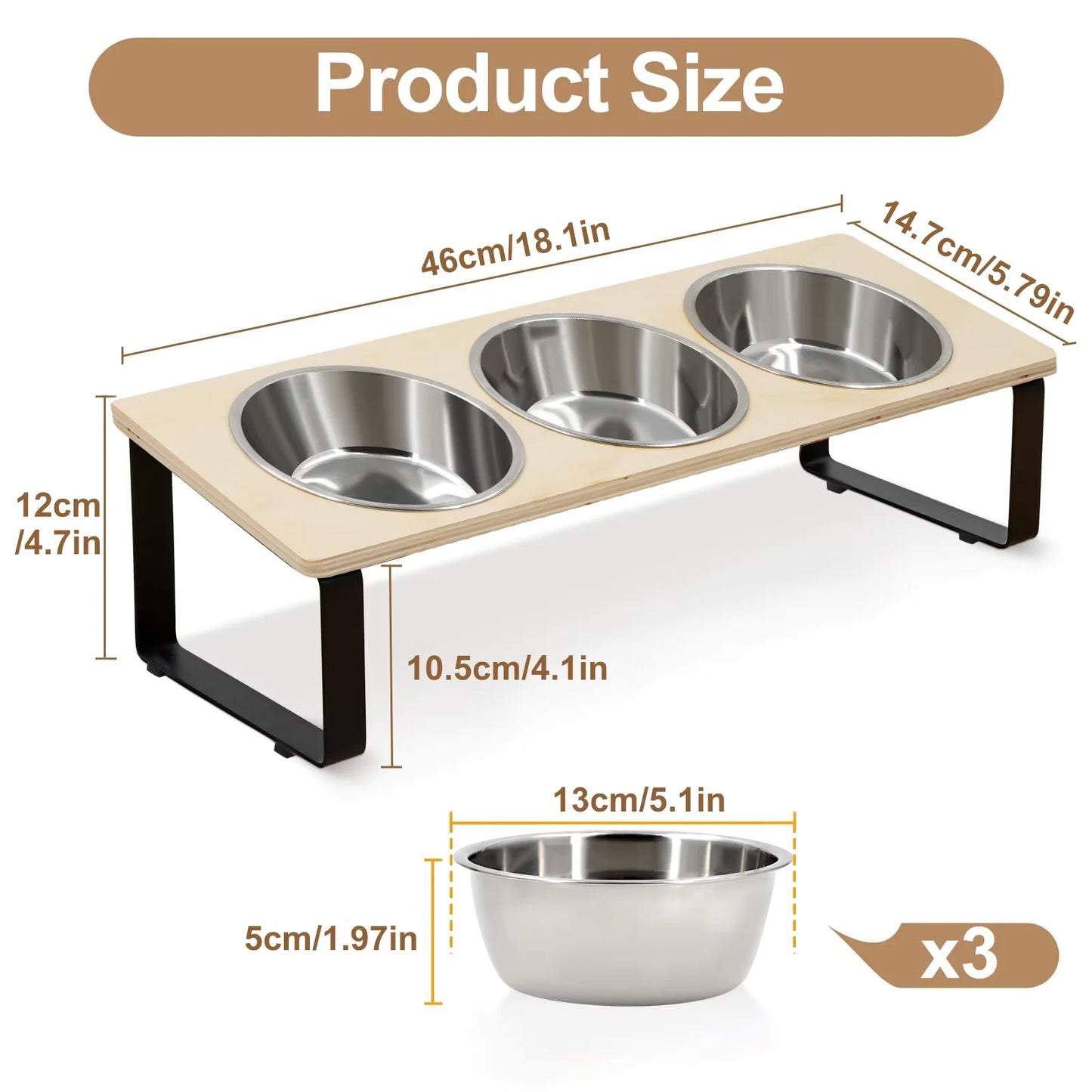 Elevated Cat Feeder With 15 Degree Tilt Bamboo Iron Stand