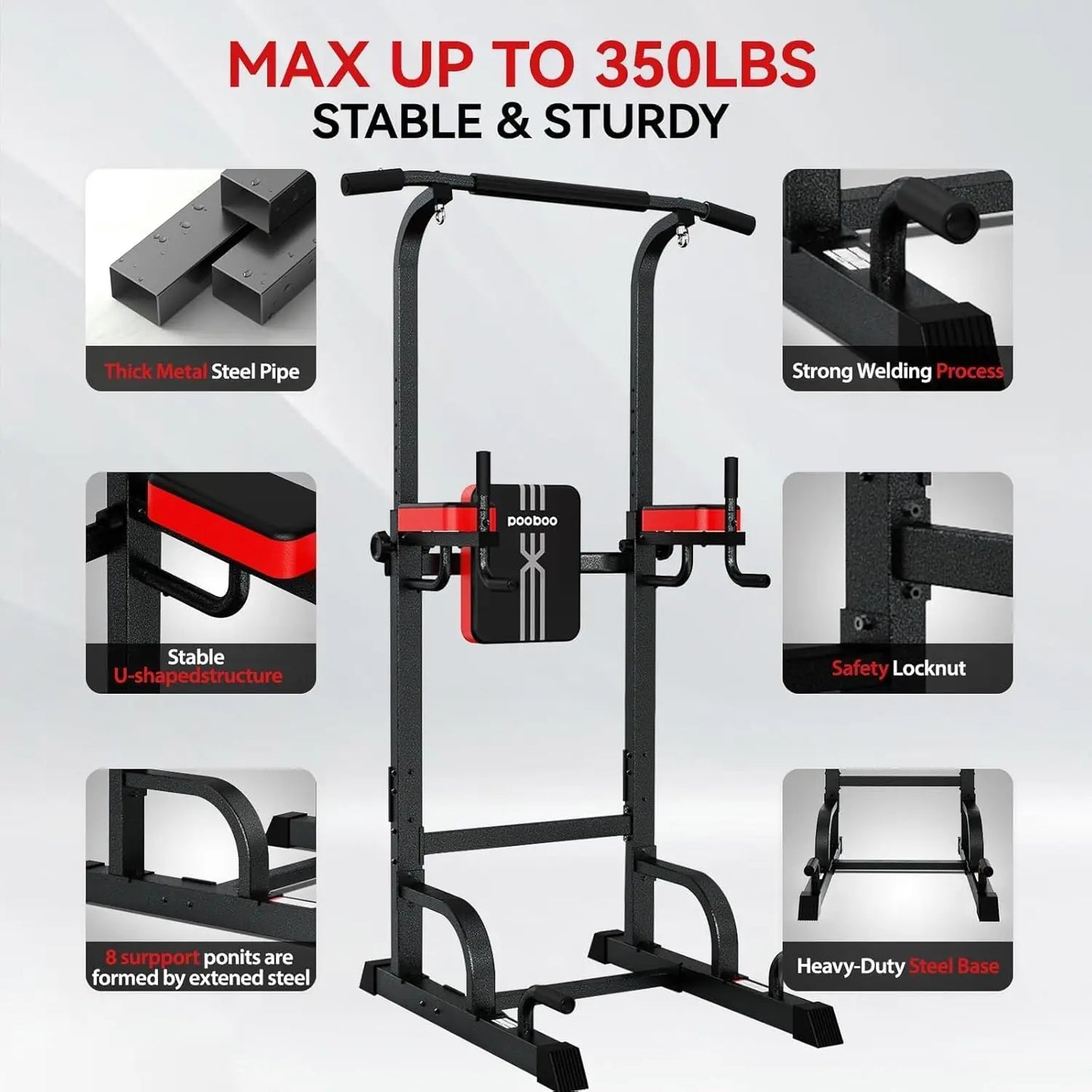 Power Tower Dip Station And Pull Up Bar With Adjustable Height Home Gym
