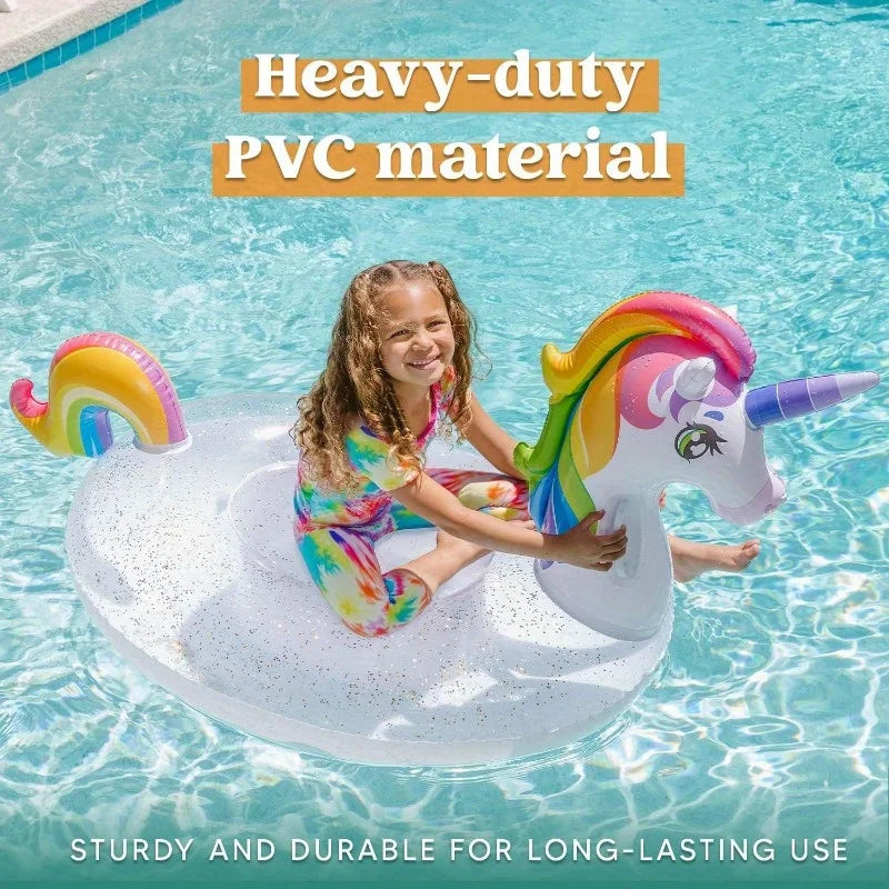 Joyfy Rainbow Unicorn Pool Float With Glitter Large Inflatable Raft