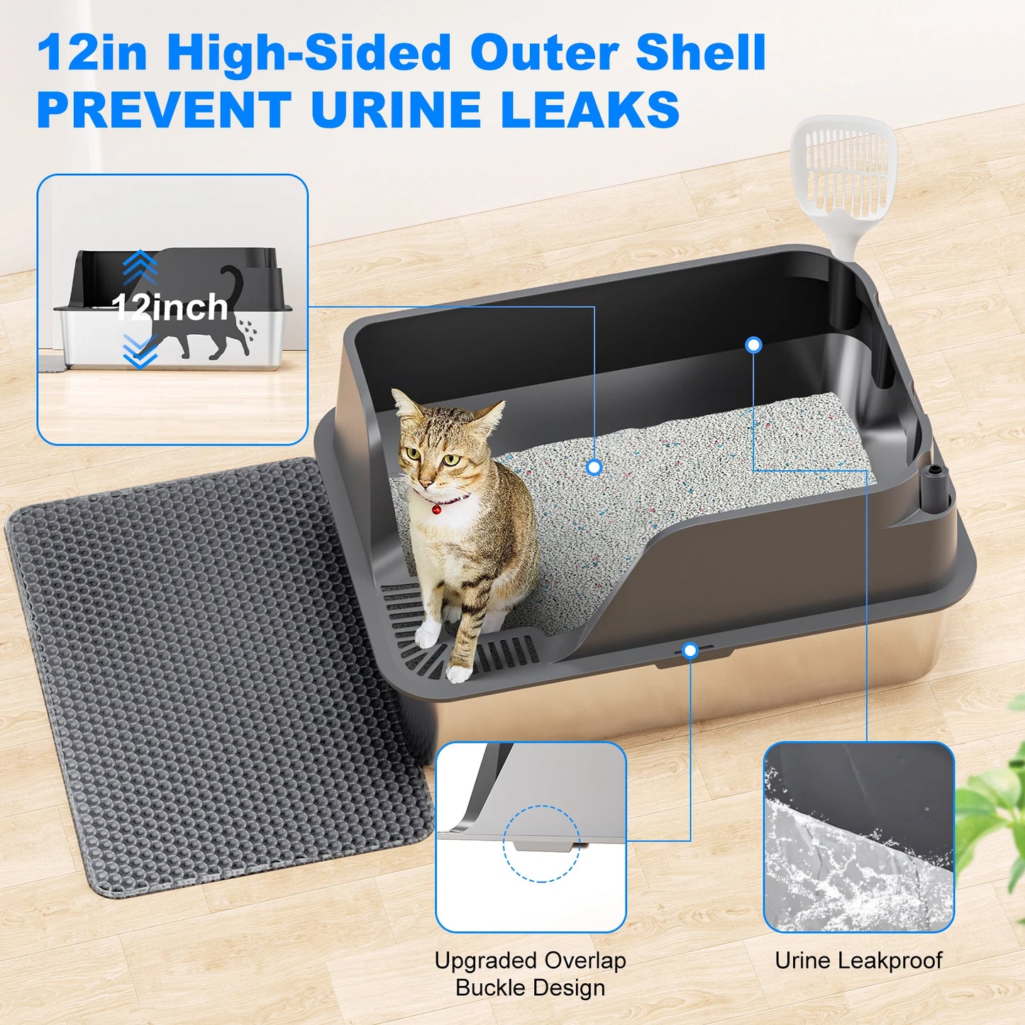 Stainless Steel Cat Litter Box With Splash Proof And Leak Proof Design