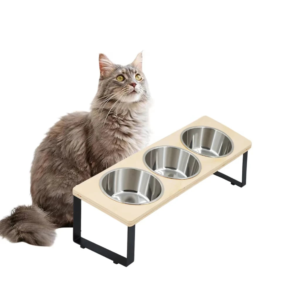 Elevated Cat Feeder With 15 Degree Tilt Bamboo Iron Stand