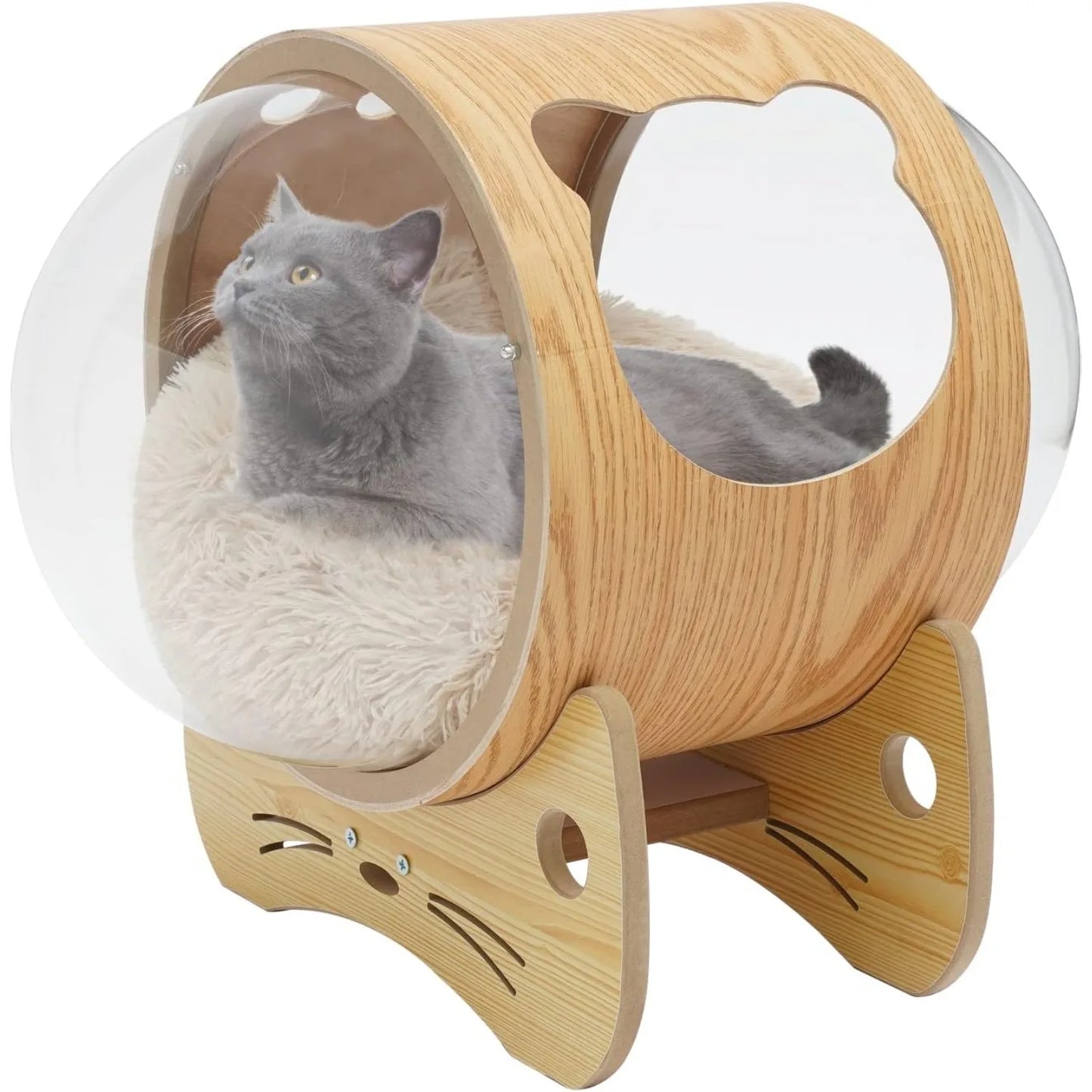 Cat Pod Bed With Wooden Frame And Acrylic Dome For Pets