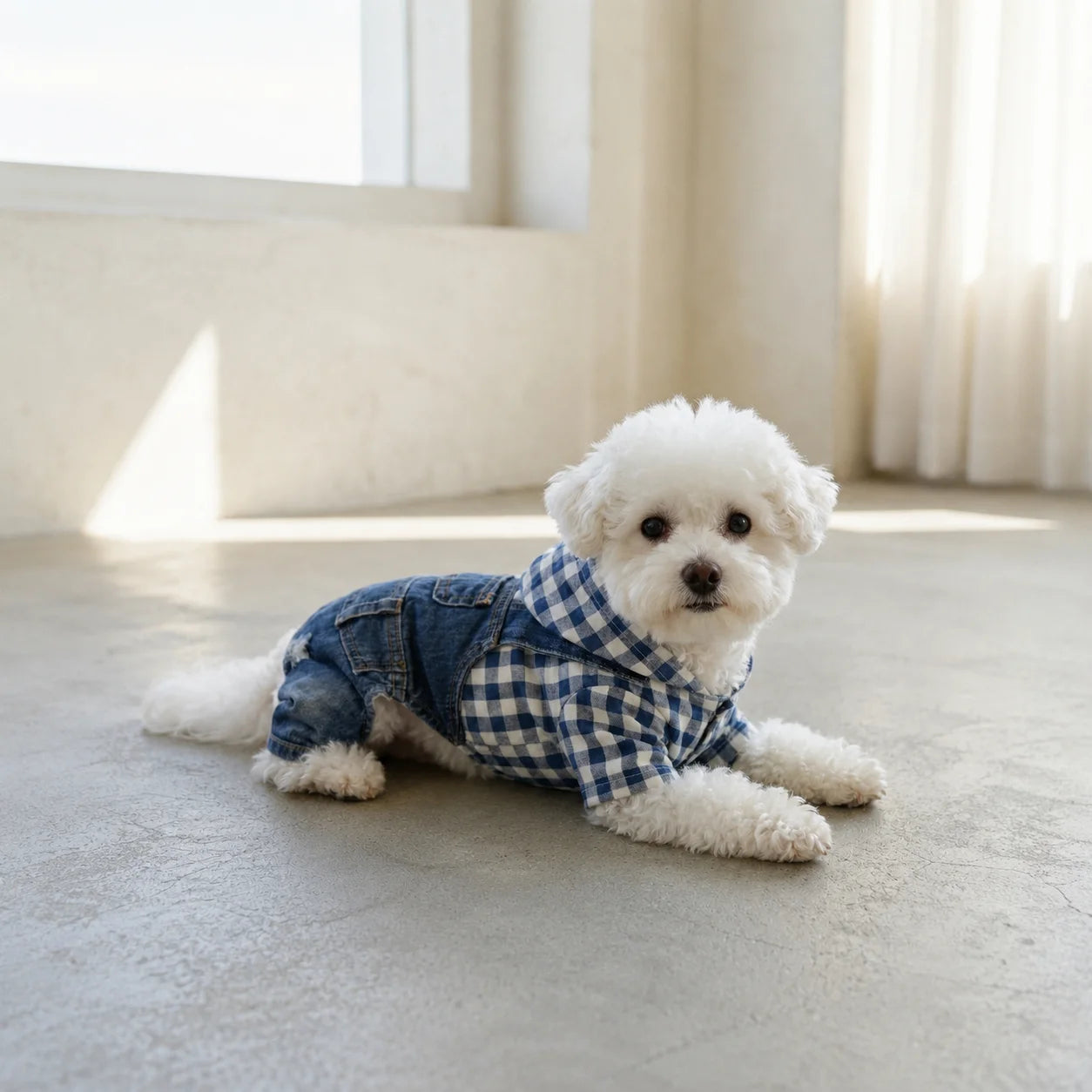 XMSJ Striped 4-Leg Denim Jumpsuit For Small Dogs Pet Apparel