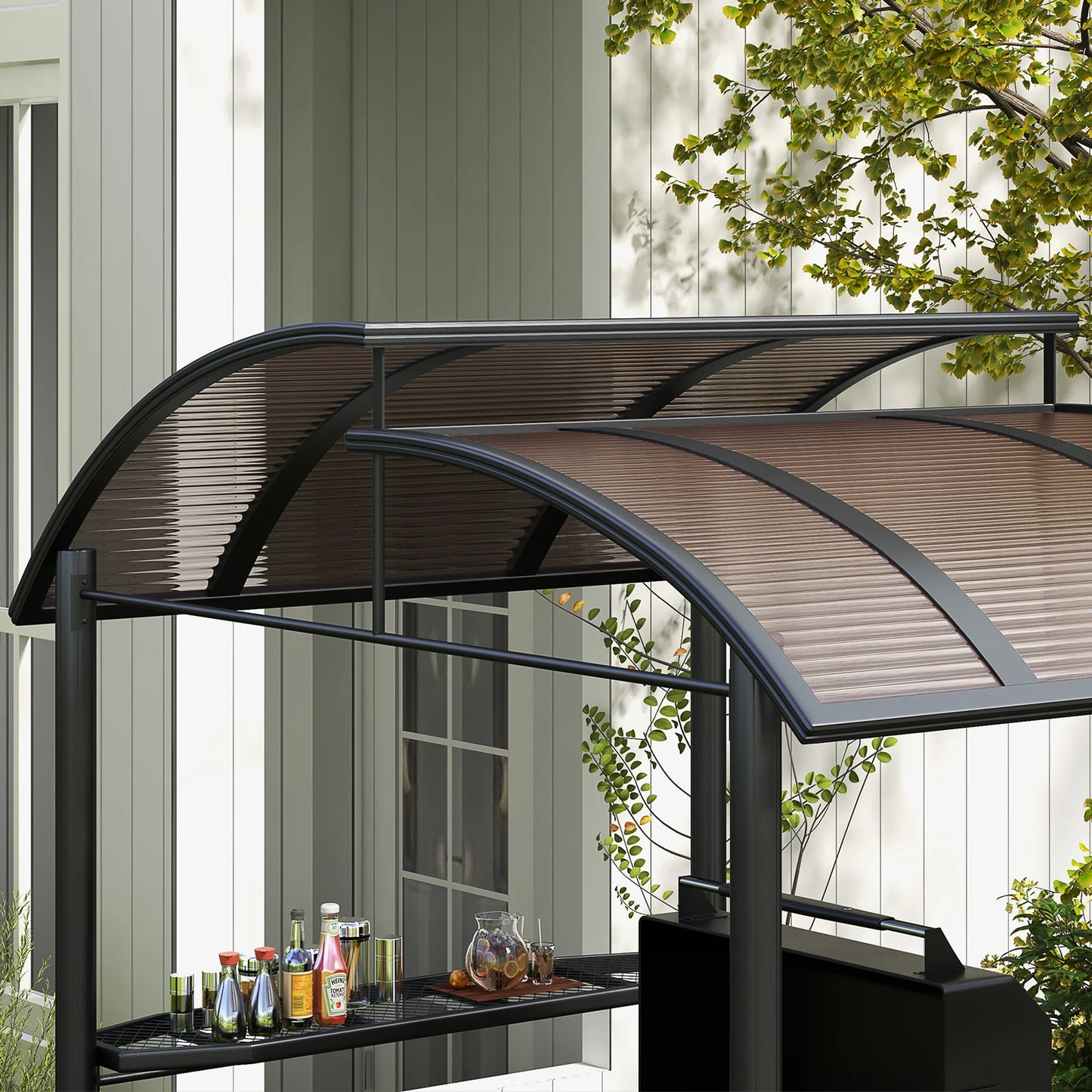 Outsunny Outdoor Grill Gazebo Canopy With Vented Polycarbonate Roof And Shelves