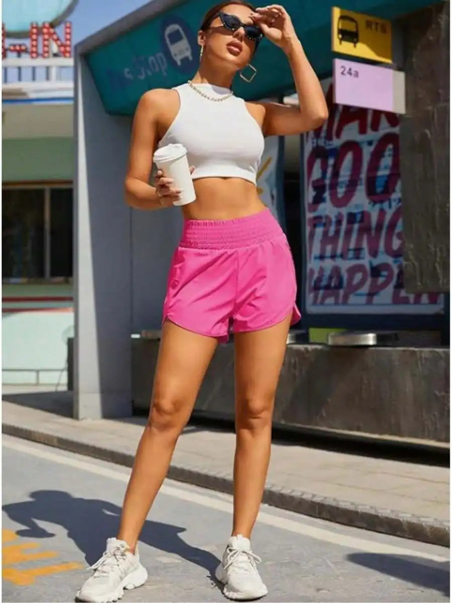 Women's High-Waisted Quick-Dry Sport Shorts With Elastic Waist For Running Yoga