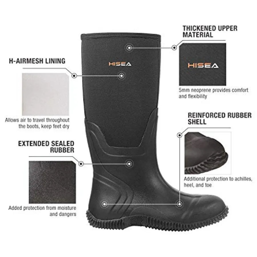 Waterproof Neoprene Mens Rain Boots For Outdoor Mud Fishing Hunting