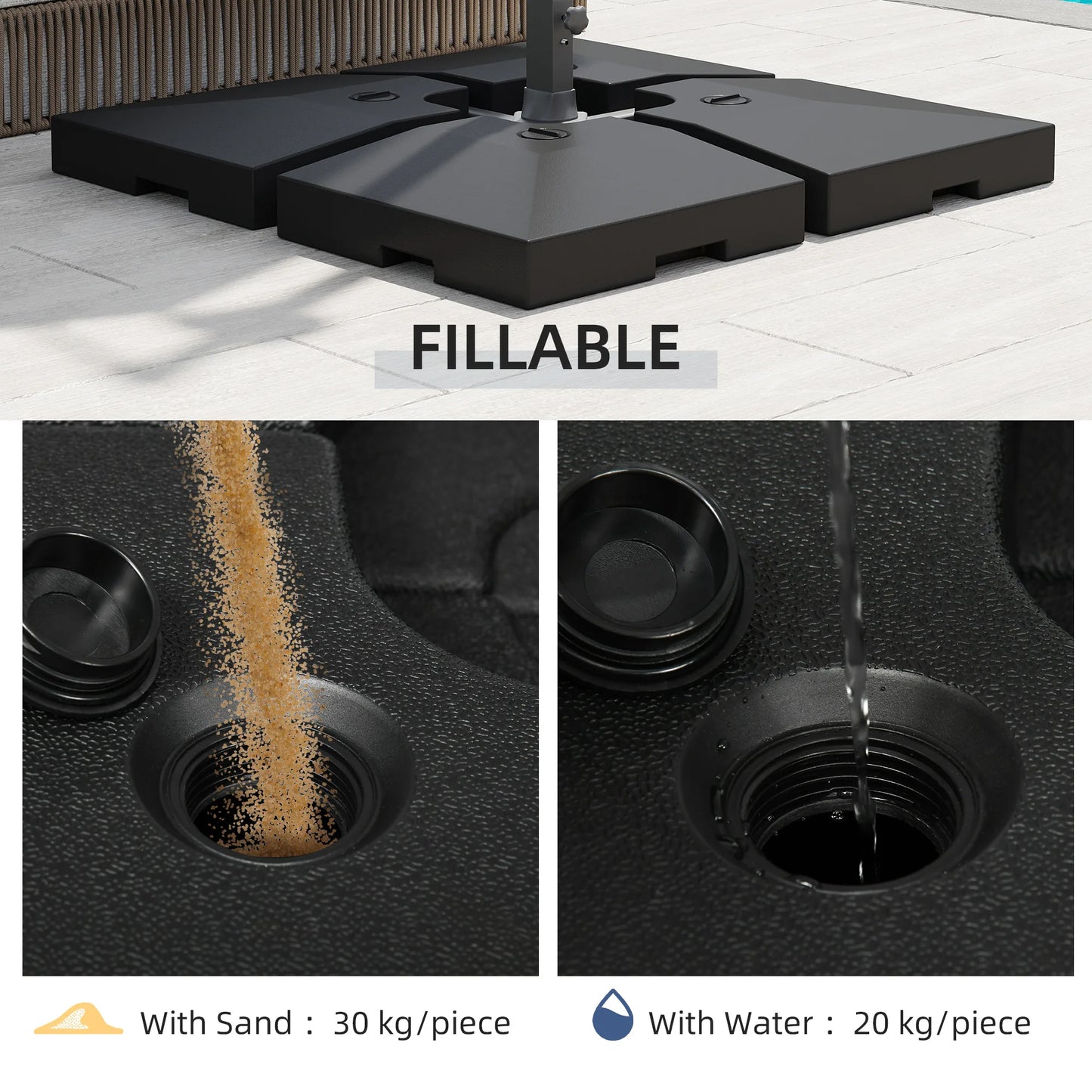 Cantilever Patio Umbrella Base Set, 4 Pieces, 176 Lbs Water or 264 Lbs Sand
