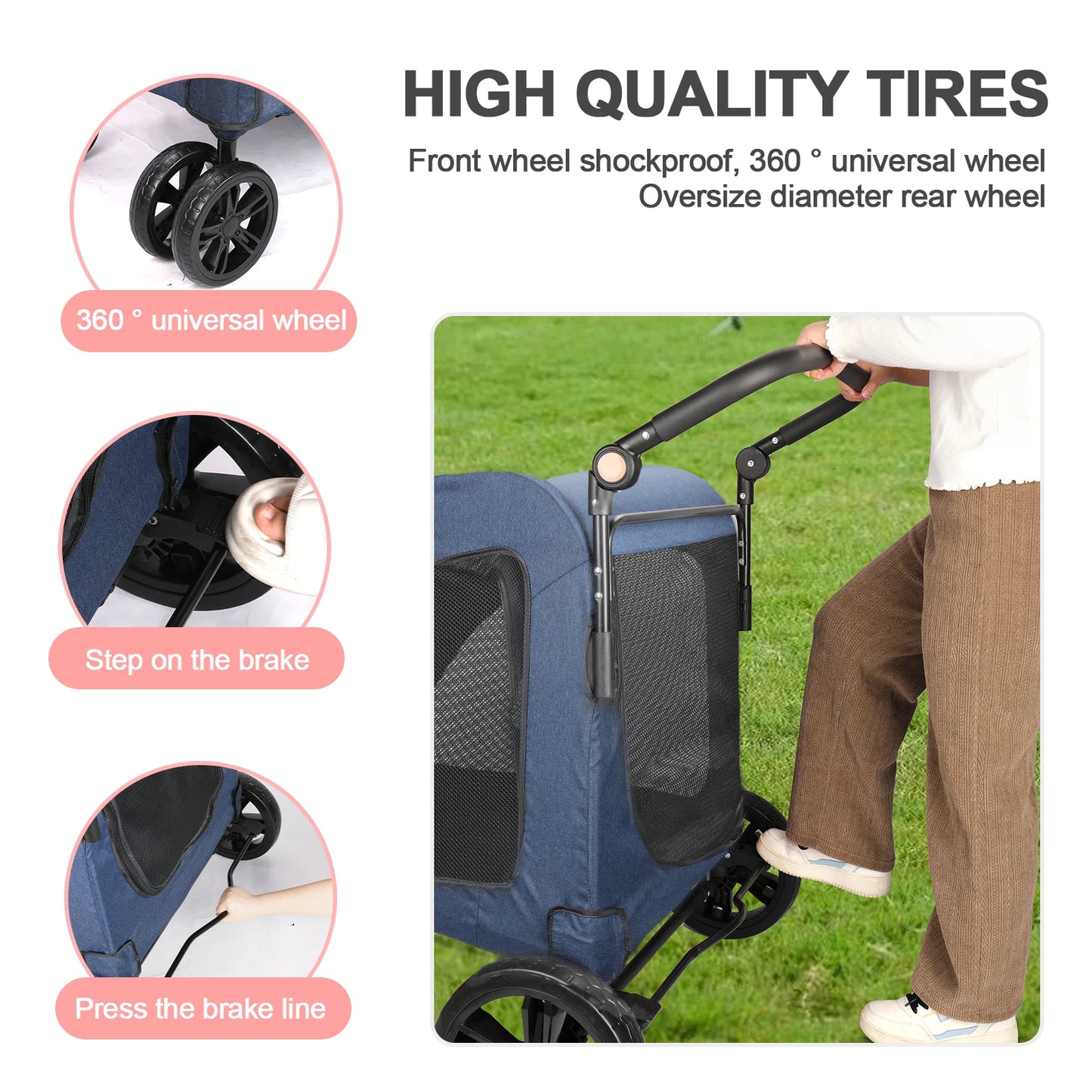 Heavy Duty Dog Stroller For Large Dogs Foldable With Ventilation