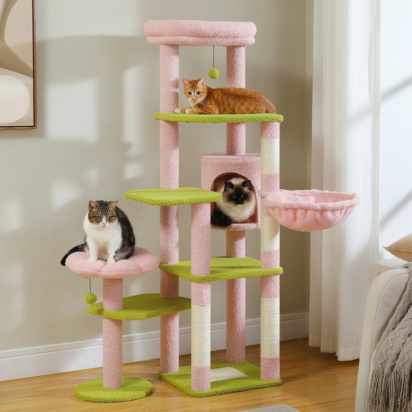 PEQULTI Multi Level Cat Tree With Scratching Posts And Hammock