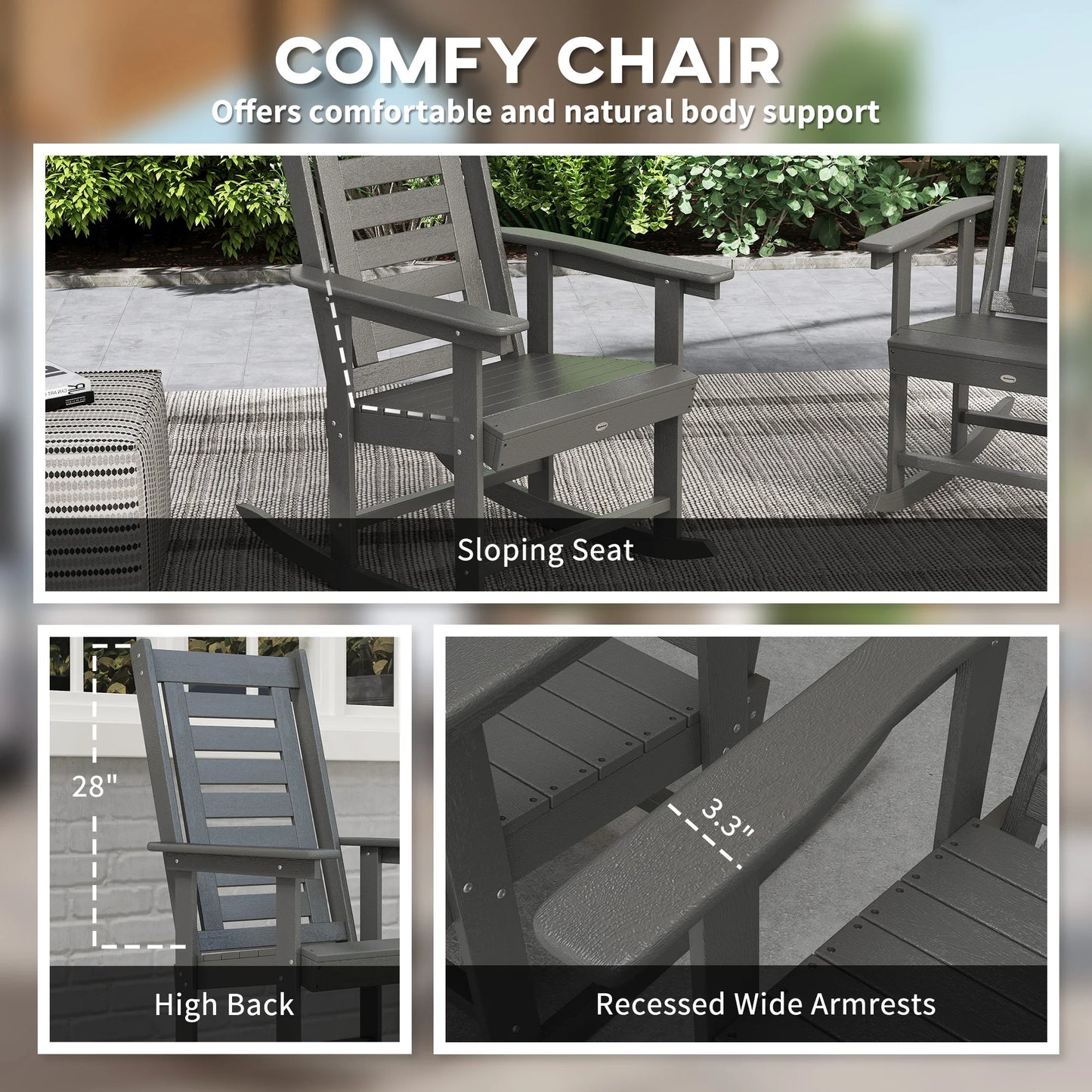 2 Outdoor Rocking Chairs, HDPE High Back Patio Rockers