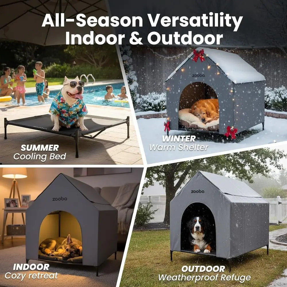 Elevated Dog House Bed for Indoor Outdoor Weatherproof Use